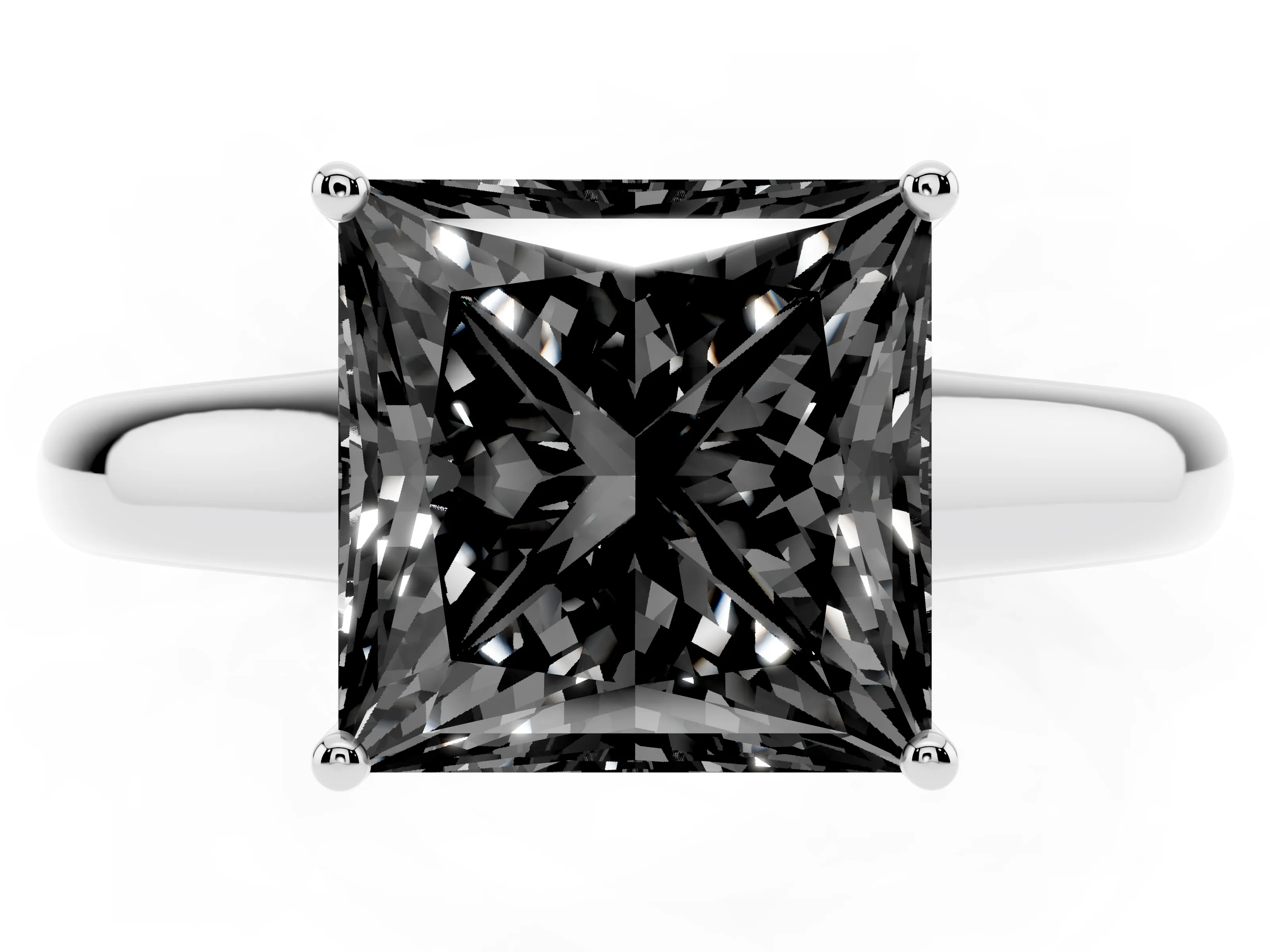 Fancy Black Princess Cut Diamond Solitaire Engagement Ring Set in Silver with Subtly Tapered Band and Prong Setting