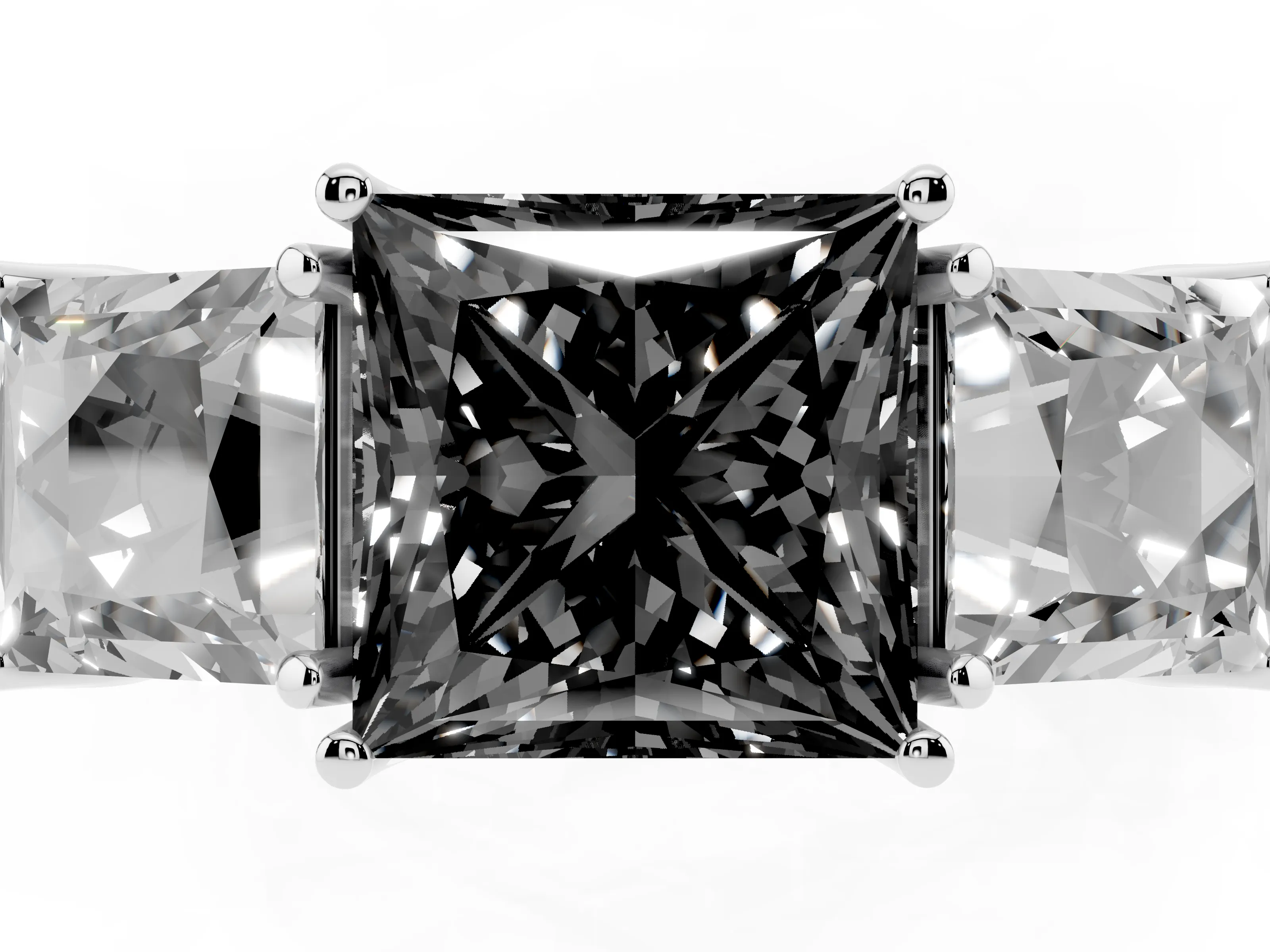 Fancy Black Princess Cut Diamond Three-Stone Engagement Ring Set in Platinum with Milgrain Pavé Band