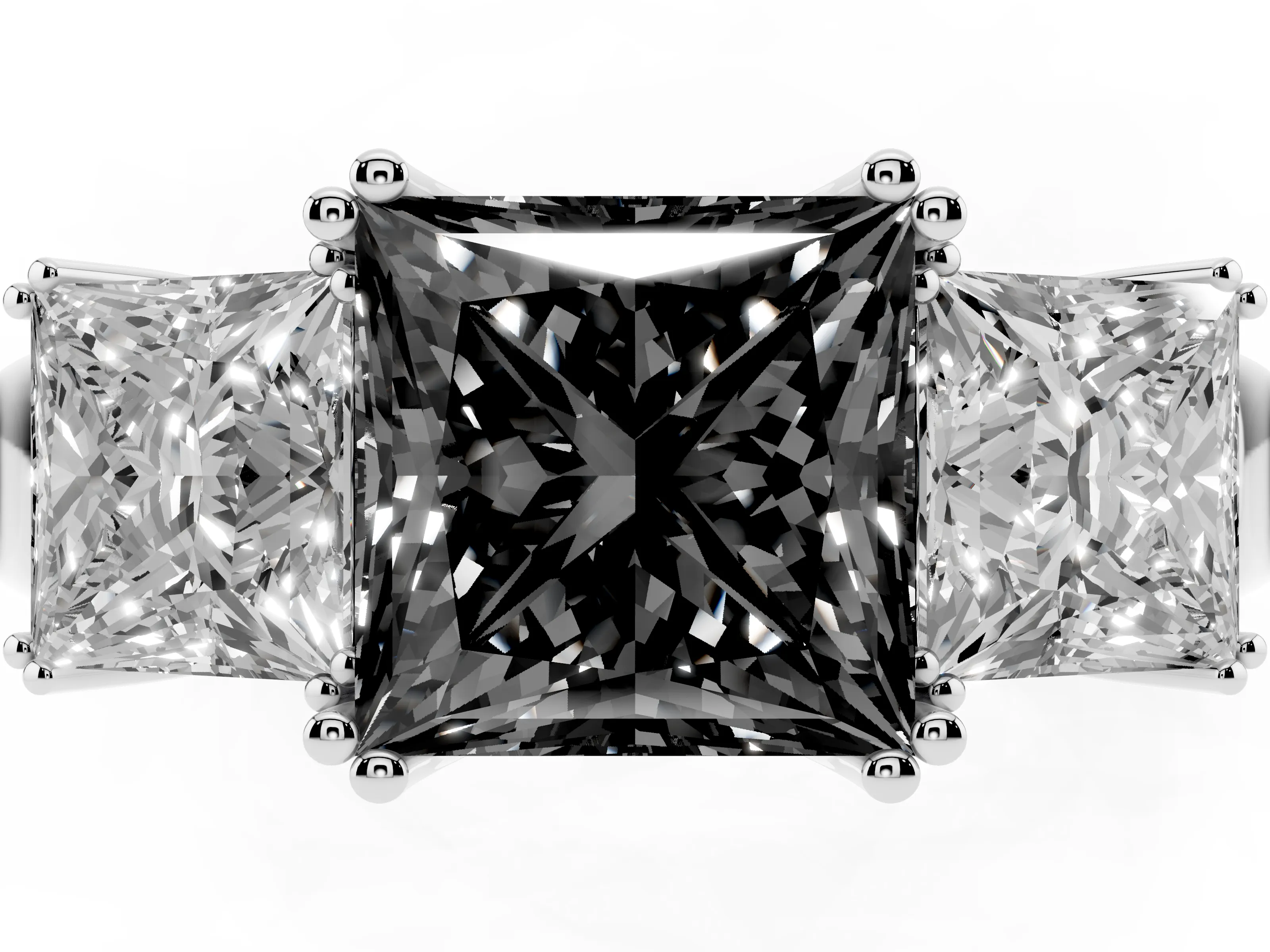 Fancy Black Princess Cut Diamond Three-Stone Ring Set in Platinum with Polished Channel-Set Band