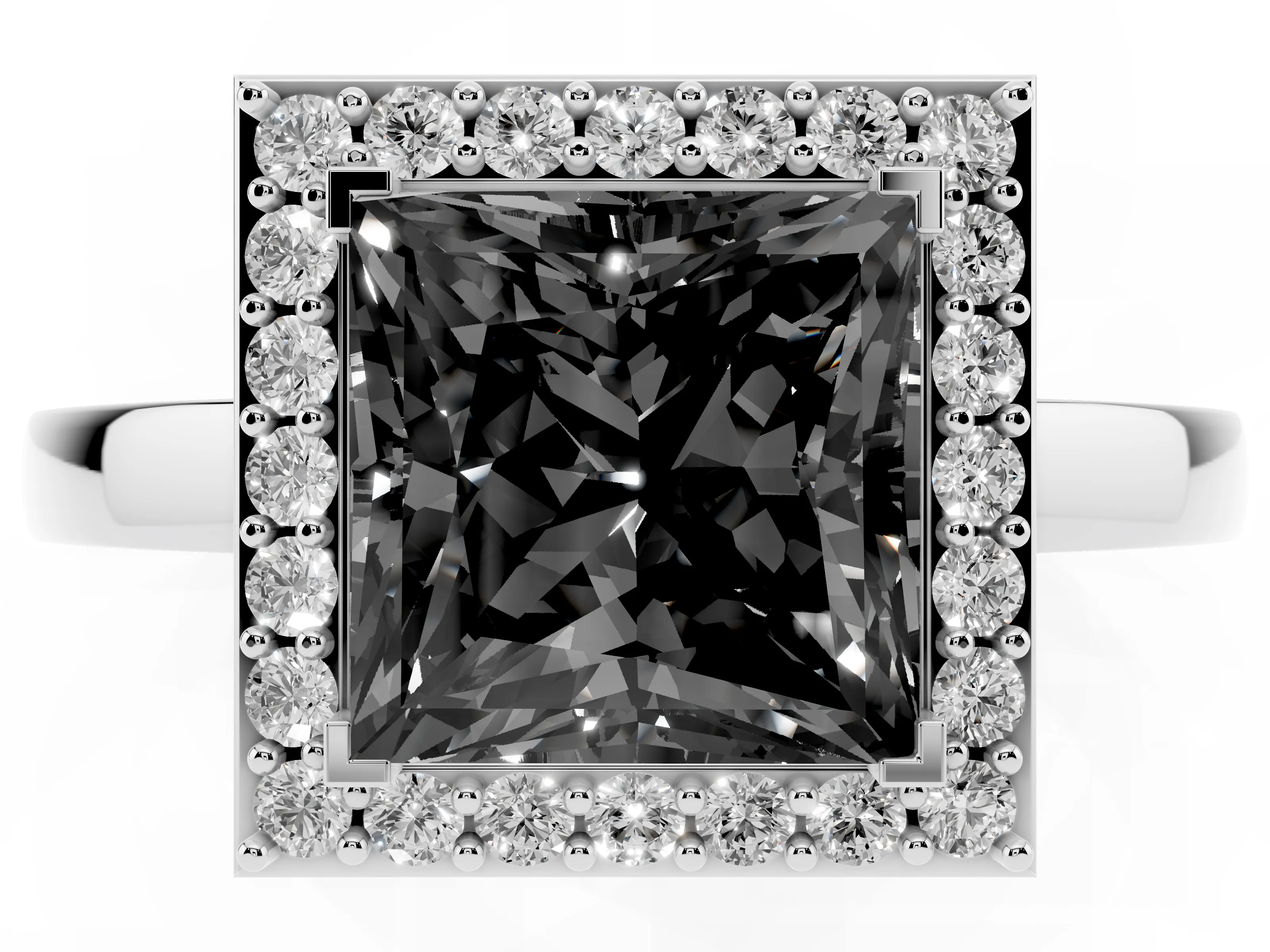 Fancy Black Princess Cut Diamond Halo Ring Set in White gold with Solitaire Band and Prong Setting