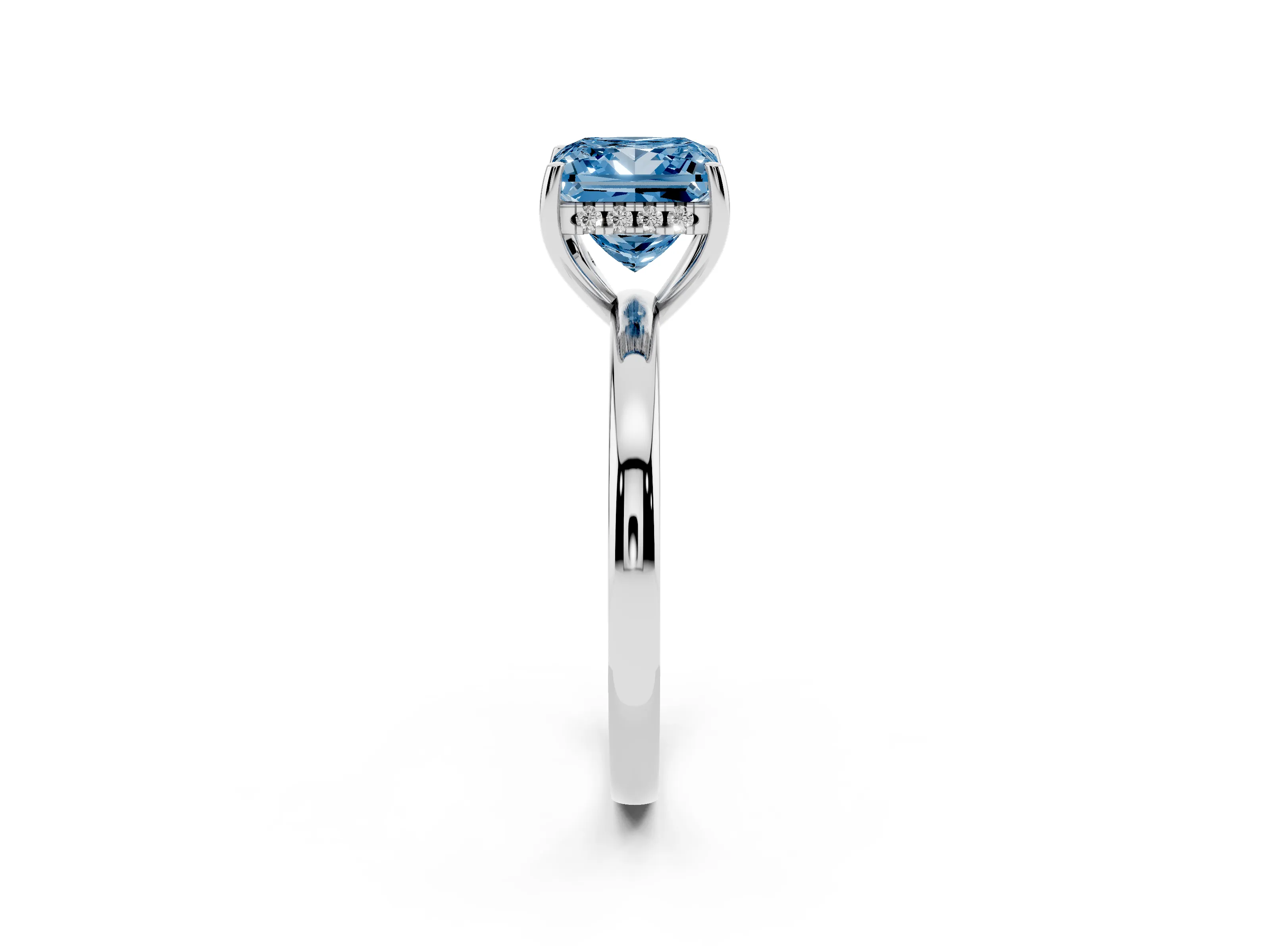 Fancy Blue Princess Cut Diamond Solitaire Ring Set in Silver with Plain Band and Prong Setting
