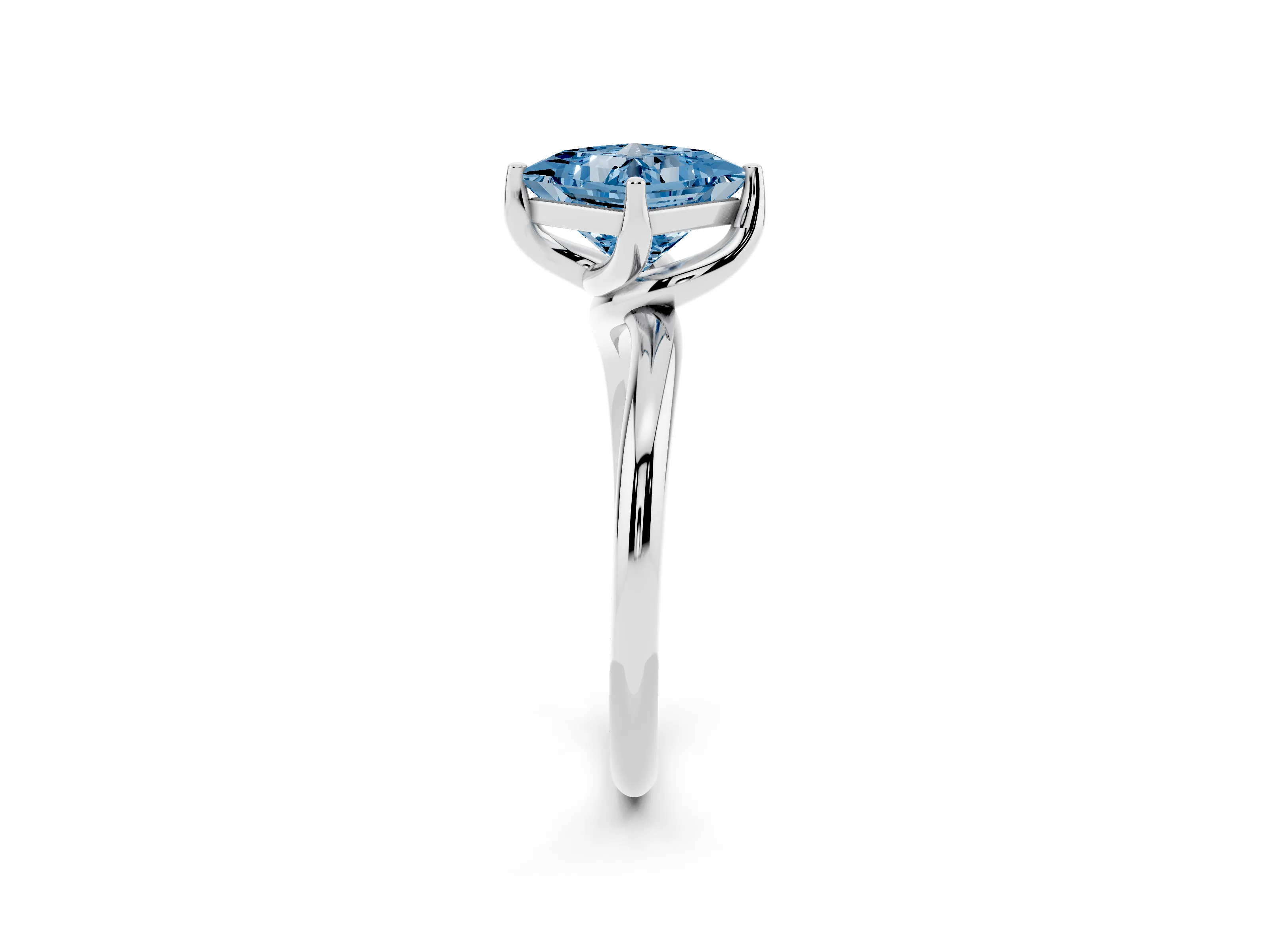 Fancy Blue Princess Cut Diamond Solitaire Engagement Ring Set in Silver with Classic Plain Band