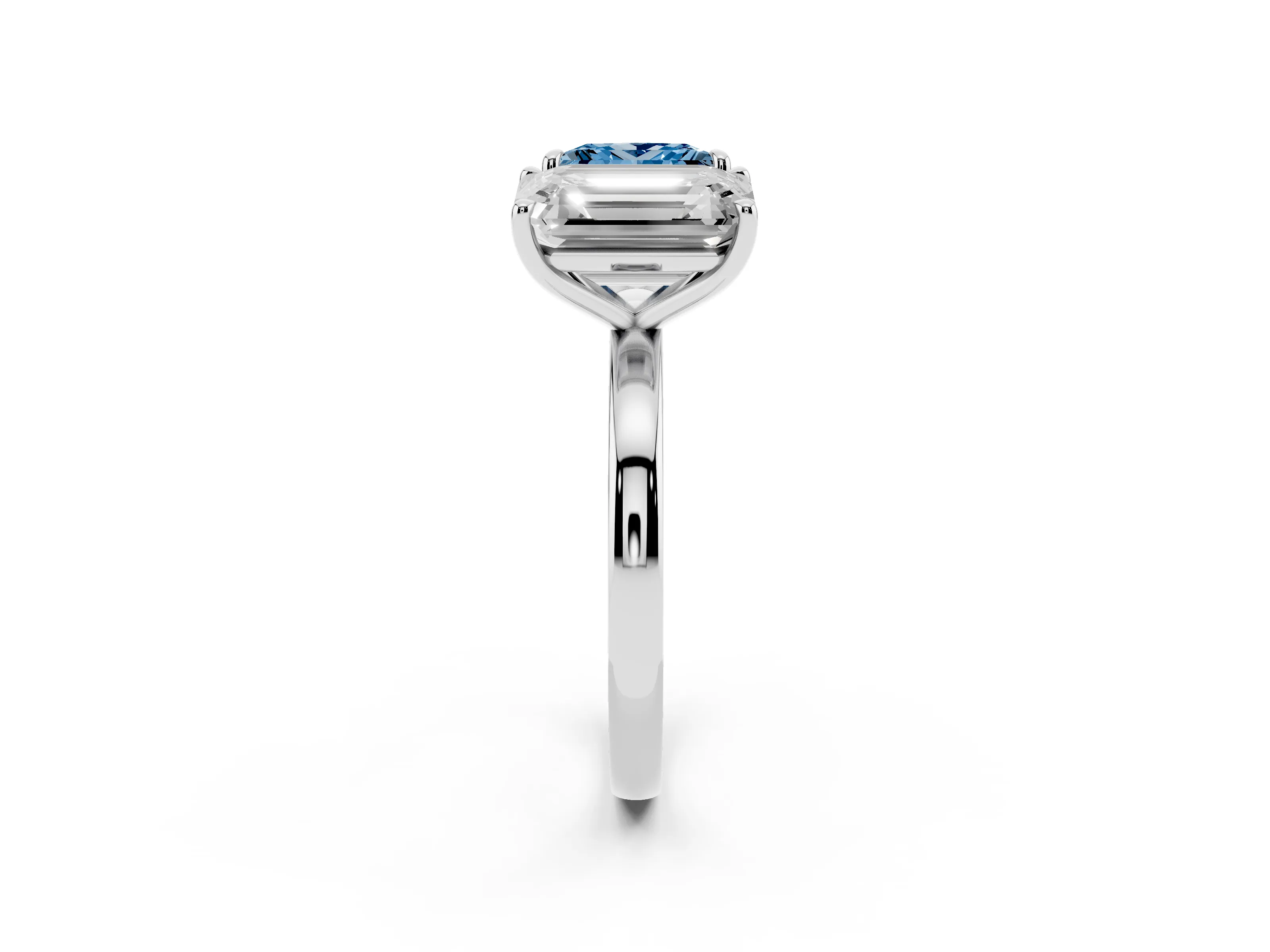 Fancy Blue Princess Cut and Emerald Cut Toi Moi Ring Set in Silver with Prong Setting