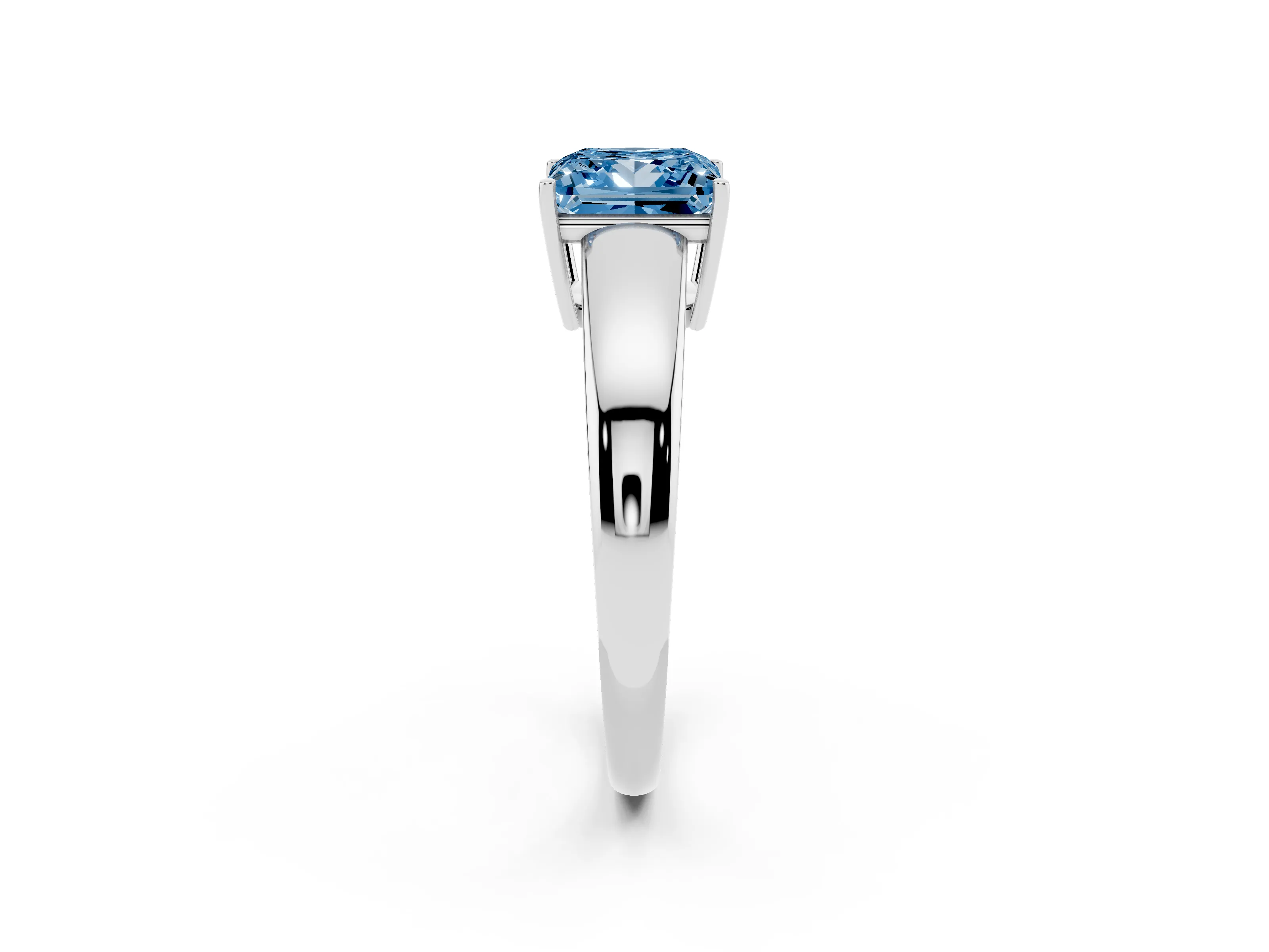 Fancy Blue Princess Cut Diamond Solitaire Ring Set in Silver with Tapered Band and Prong Setting