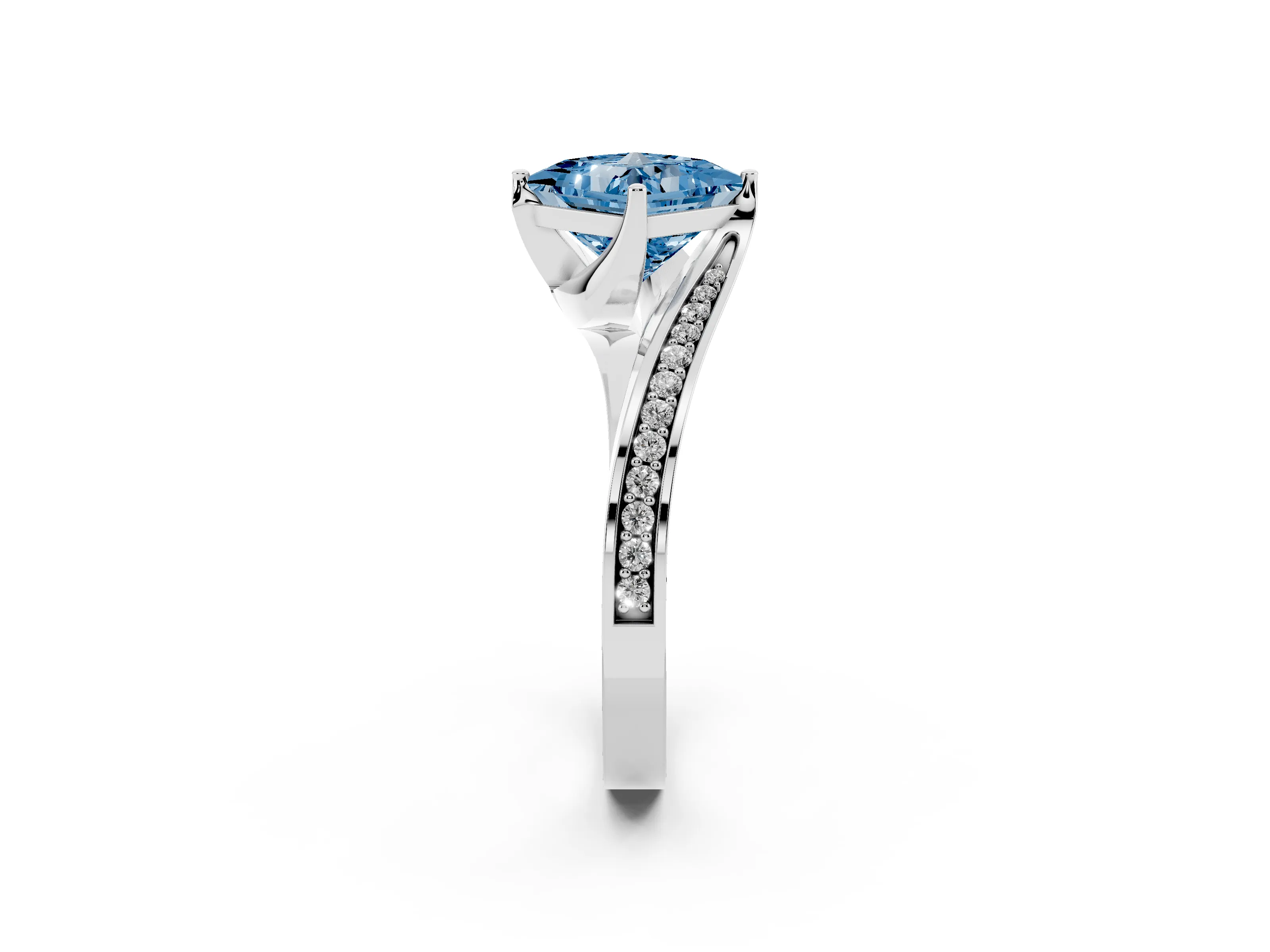 Fancy Blue Princess Cut Diamond Solitaire Ring Set in Platinum with Intertwined Pavé Twist Band