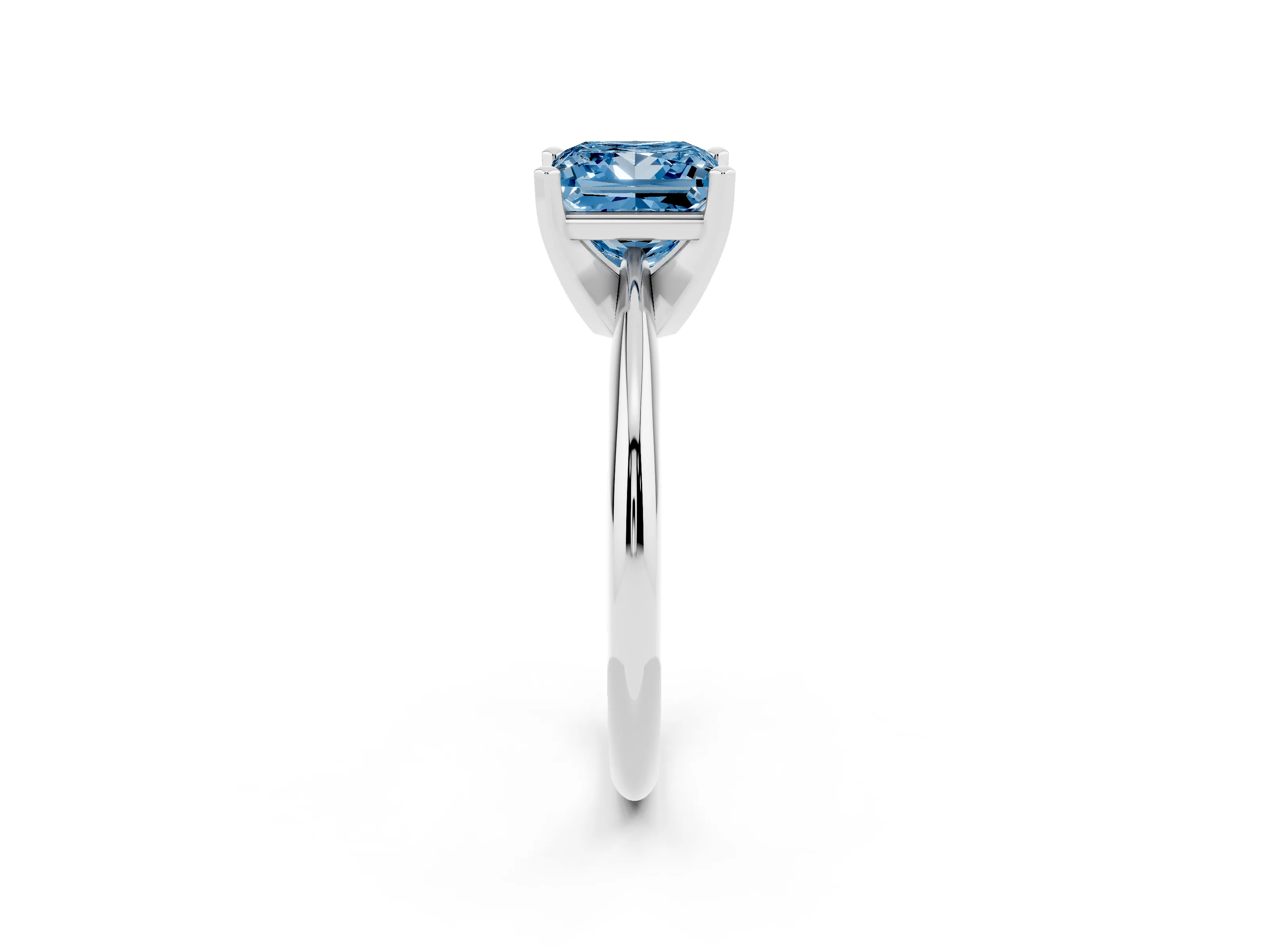 Fancy Blue Princess Cut Diamond Solitaire Ring Set in Platinum with Prong Setting on a Plain Round Band