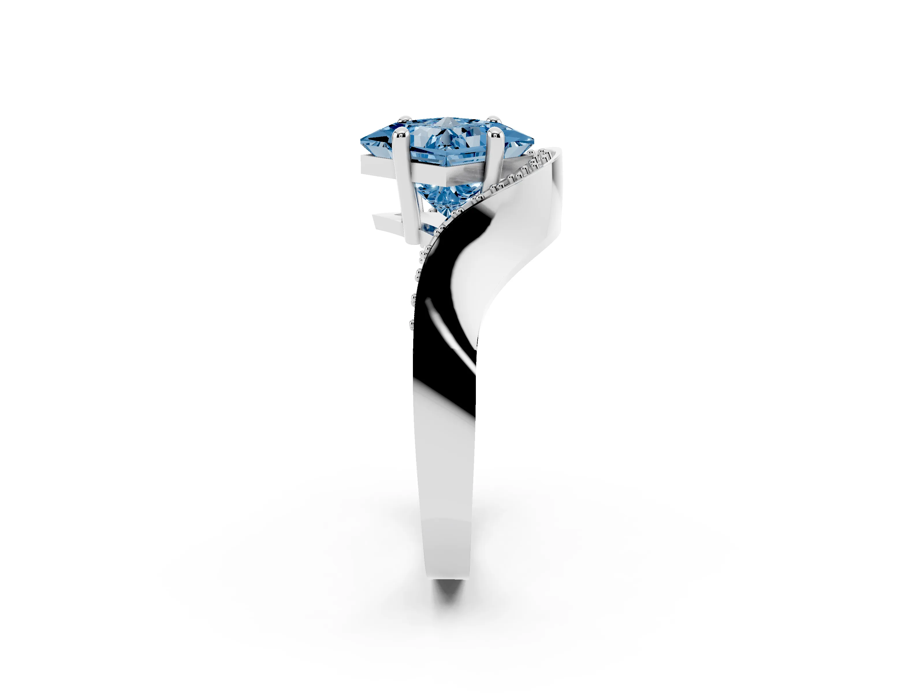 Fancy Blue Princess Cut Diamond Solitaire Engagement Ring Set in Platinum with Pavé Shoulders