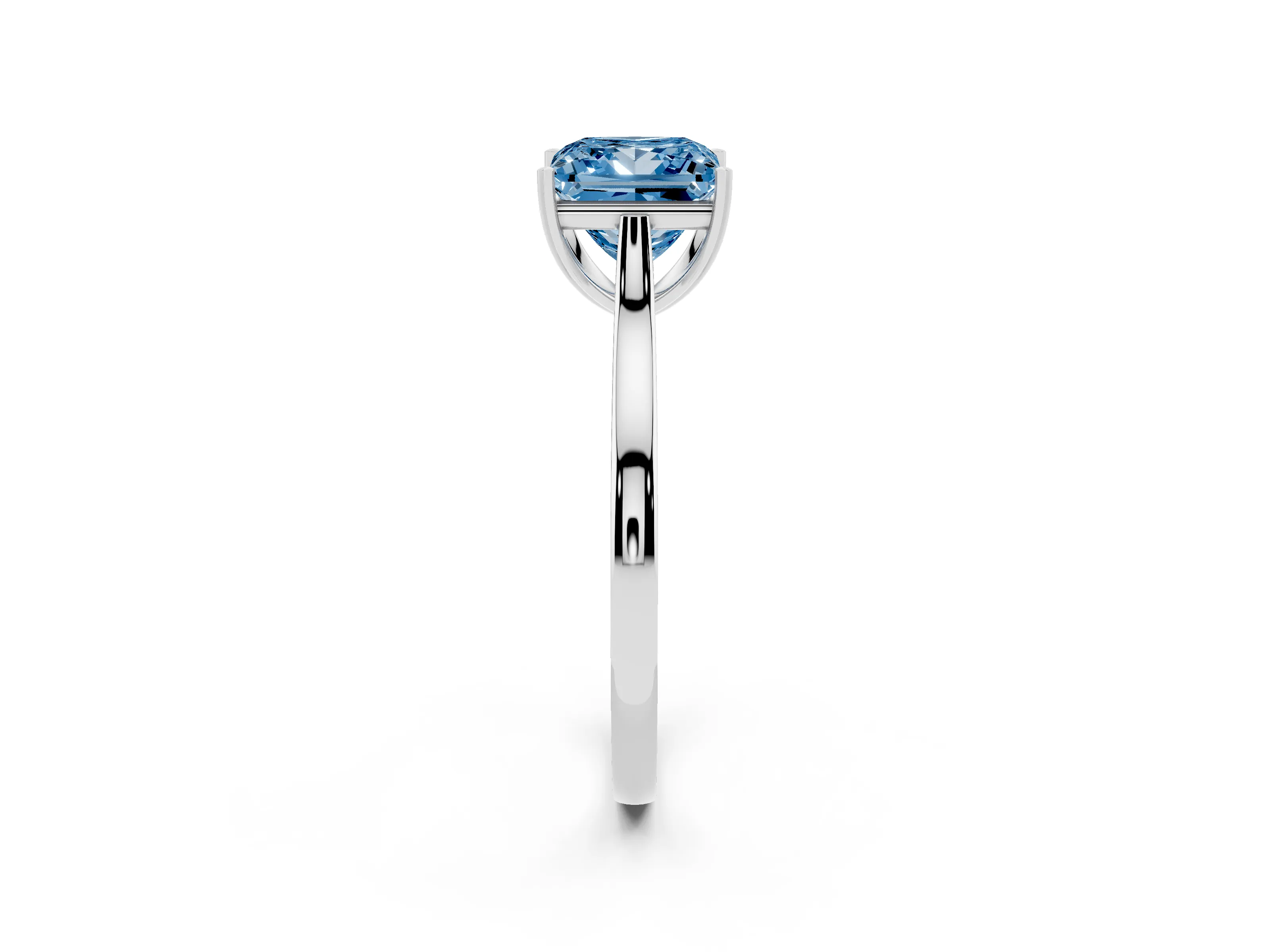 Fancy Blue Princess Cut Diamond Solitaire Heart Prong Engagement Ring Set in Silver with Tapered Band