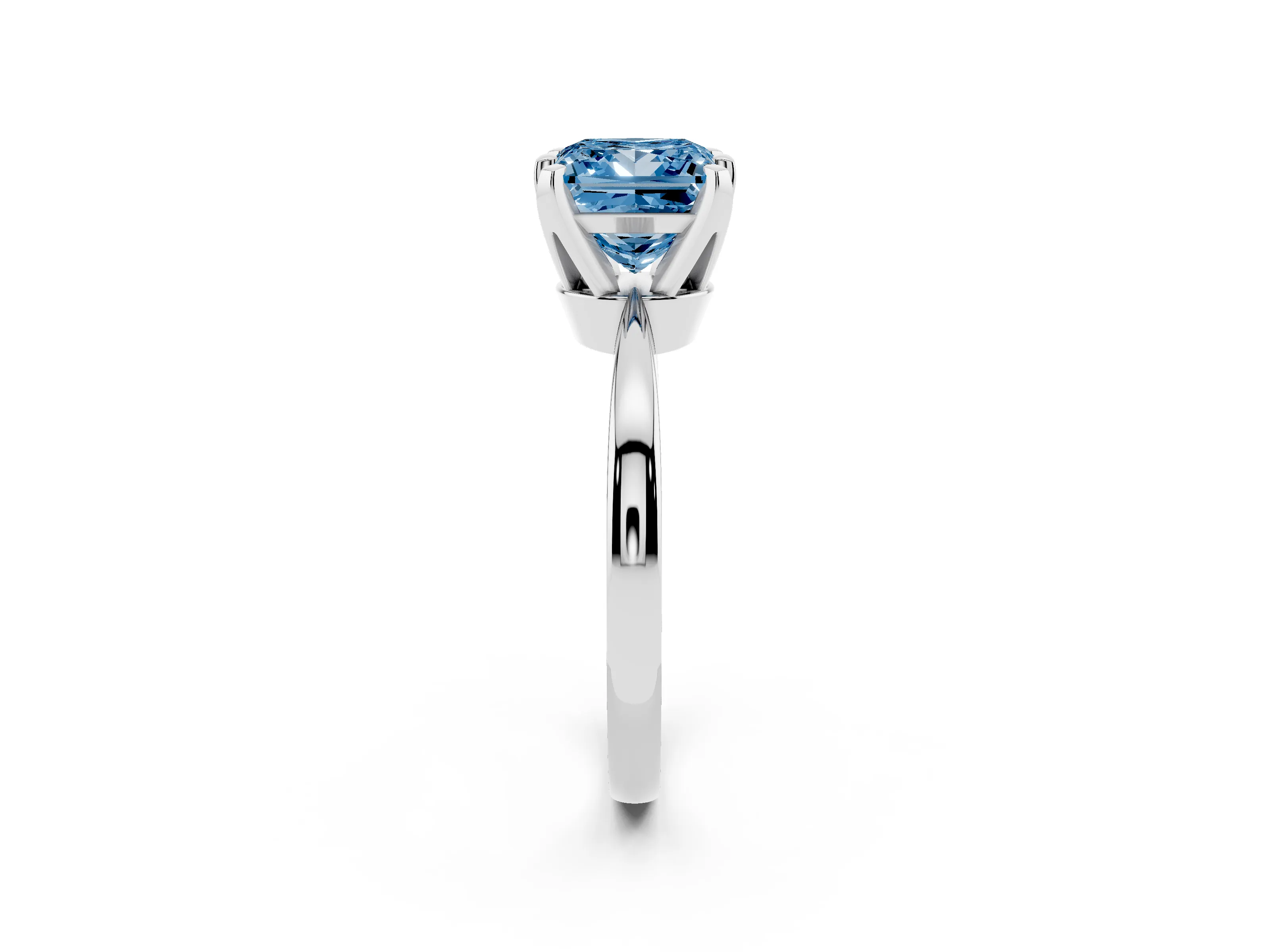 Fancy Blue Princess Cut Diamond Solitaire Engagement Ring Set in White gold with Slim Tapered Solitaire Band