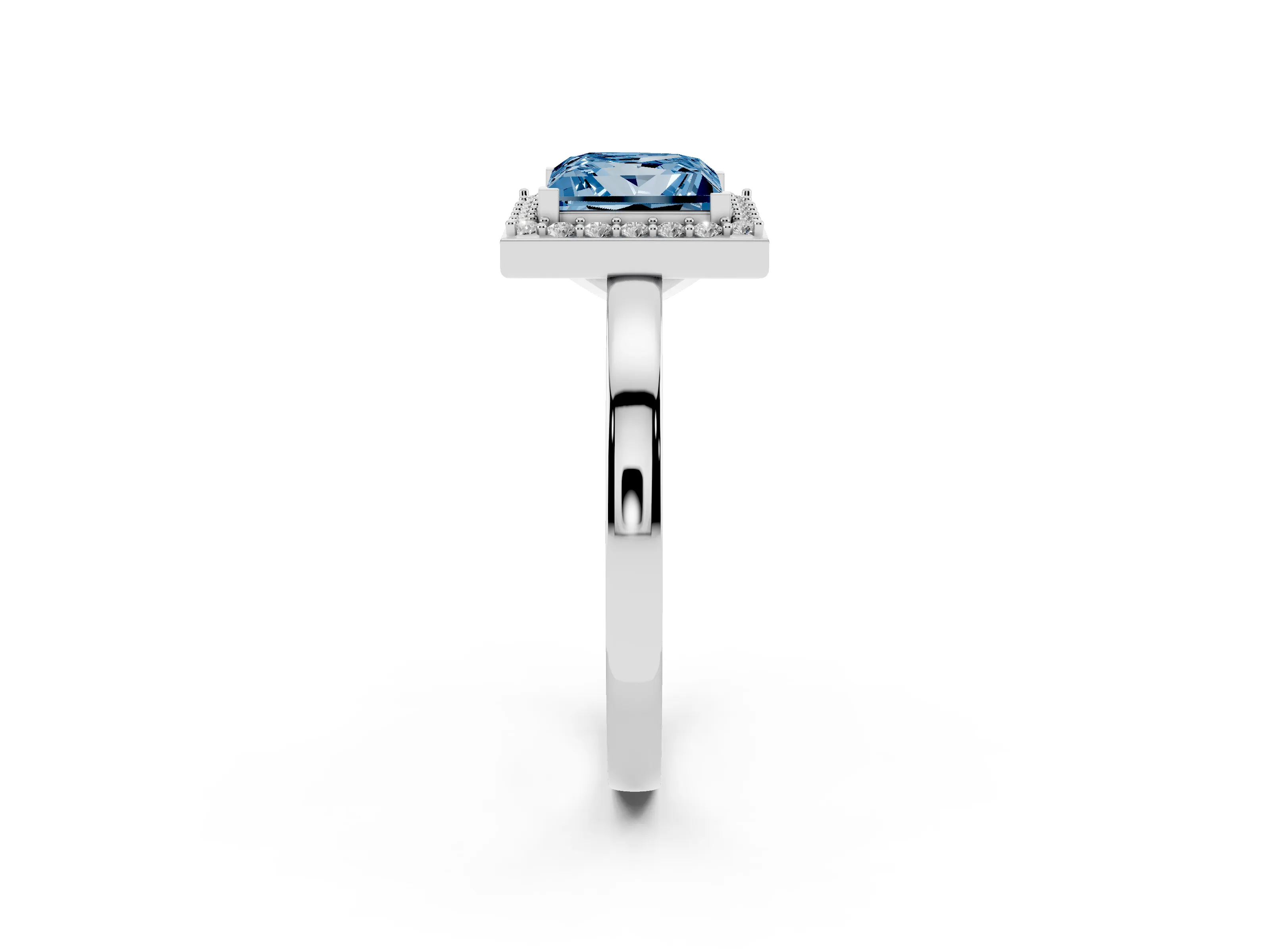 Fancy Blue Princess Cut Diamond Halo Ring Set in Platinum with Solitaire Band and Prong Setting