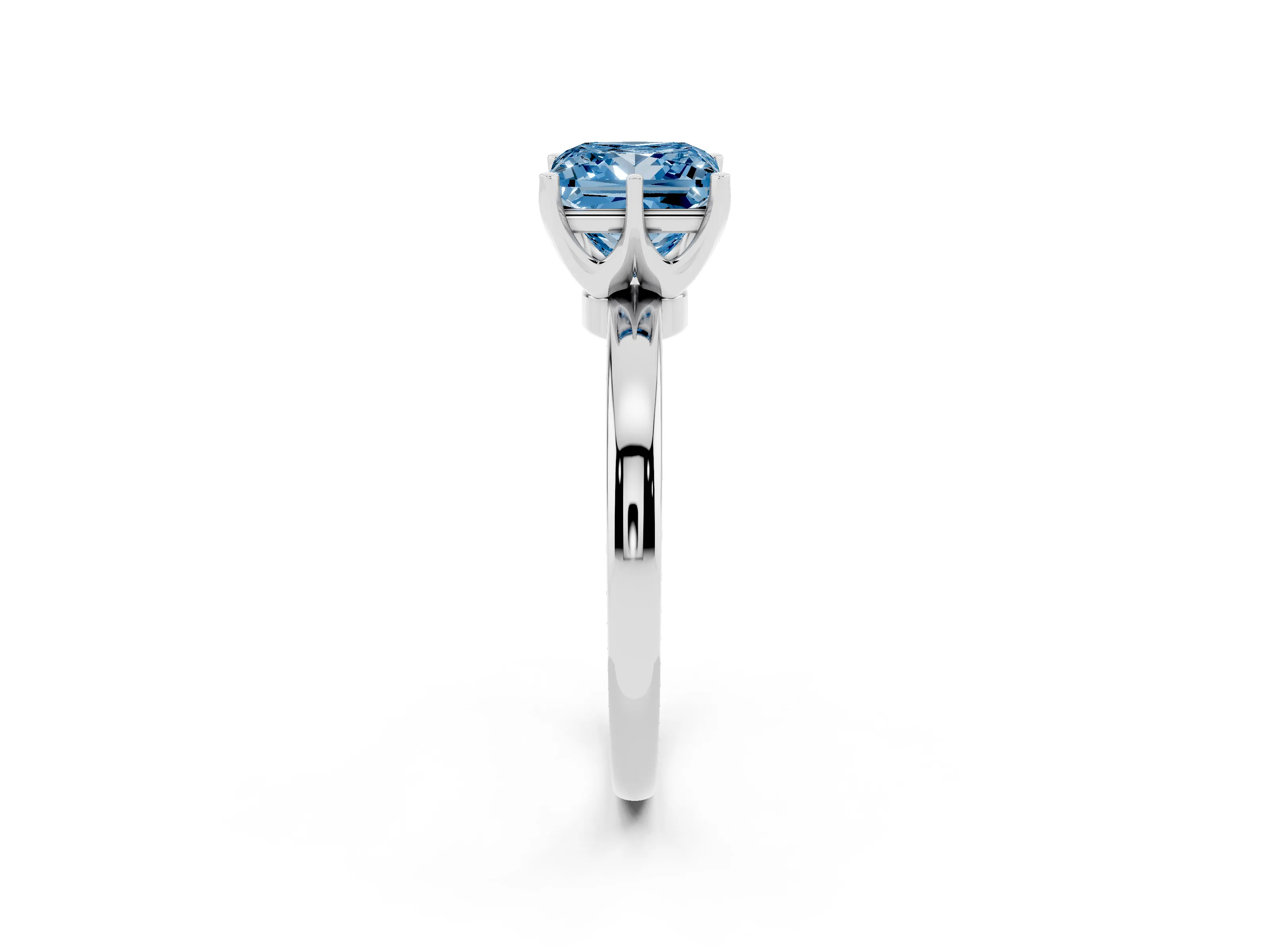 Fancy Blue Princess Cut Diamond Solitaire Ring Set in White gold with Raised Prong Setting on a Classic Band