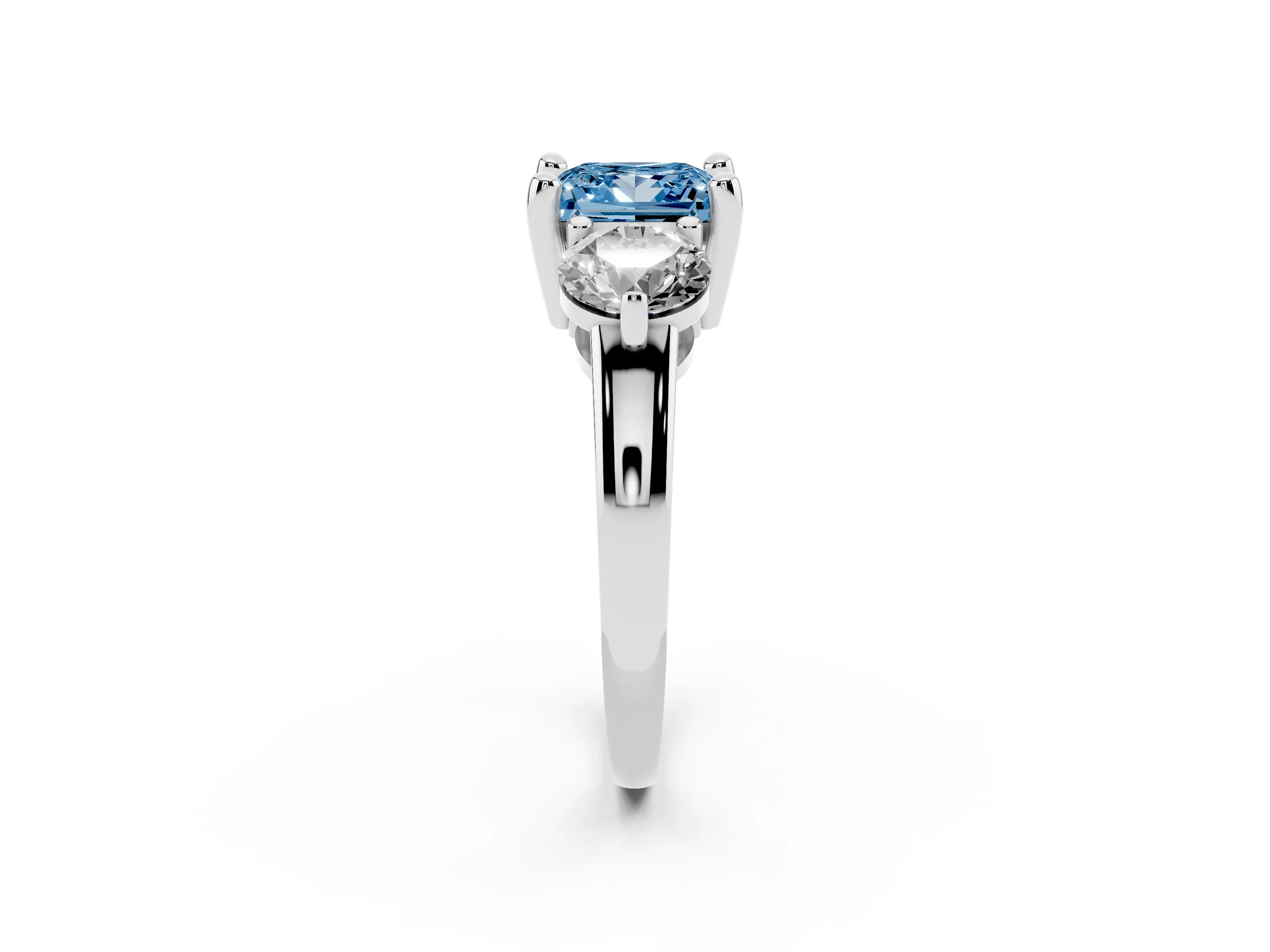Fancy Blue Princess Cut Diamond Three-Stone Ring Set in Platinum with Prong Setting and Classic Band