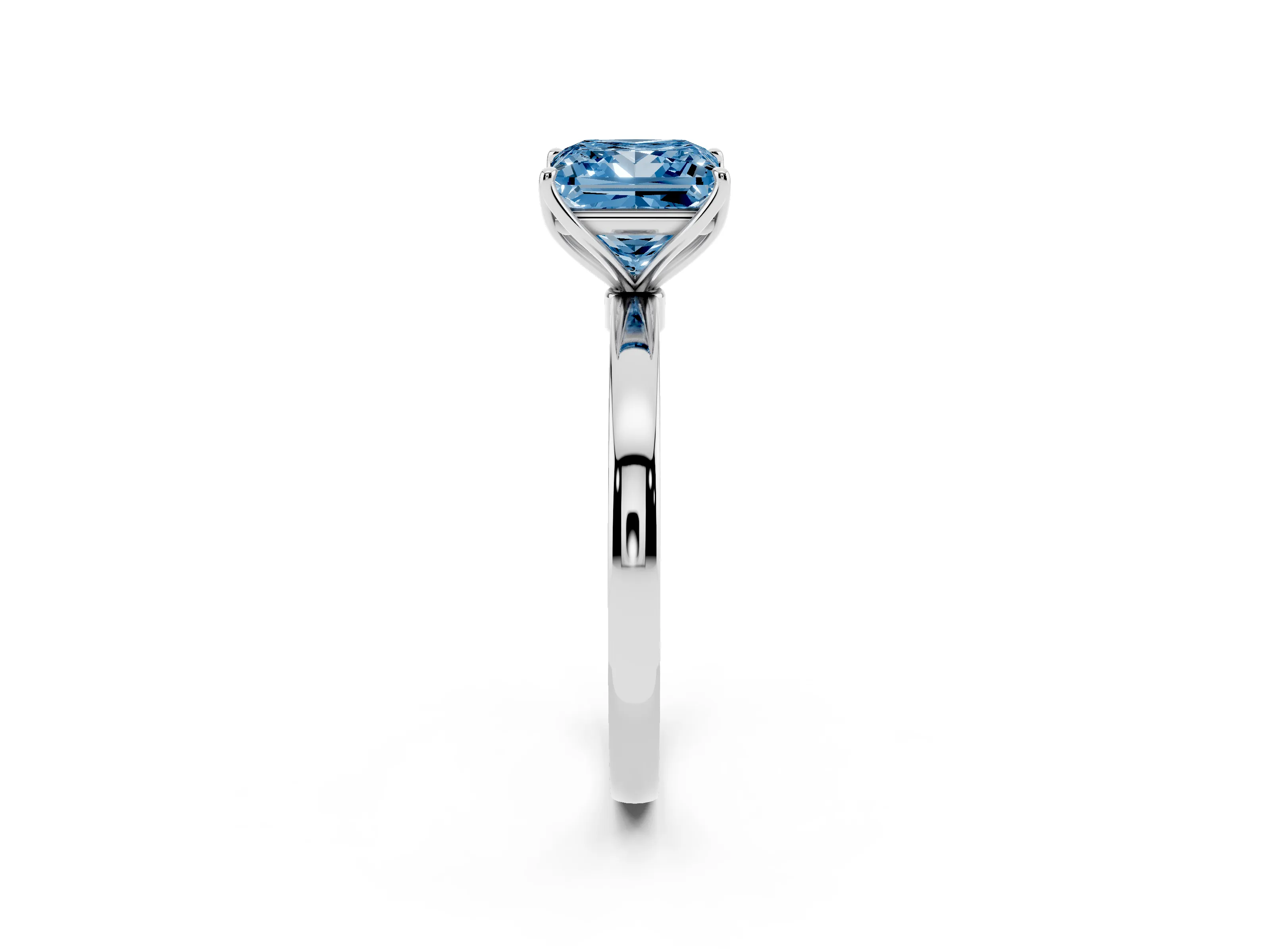 Fancy Blue Princess Cut Diamond Solitaire Ring Set in White gold with Prong Setting and Thin Polished Band