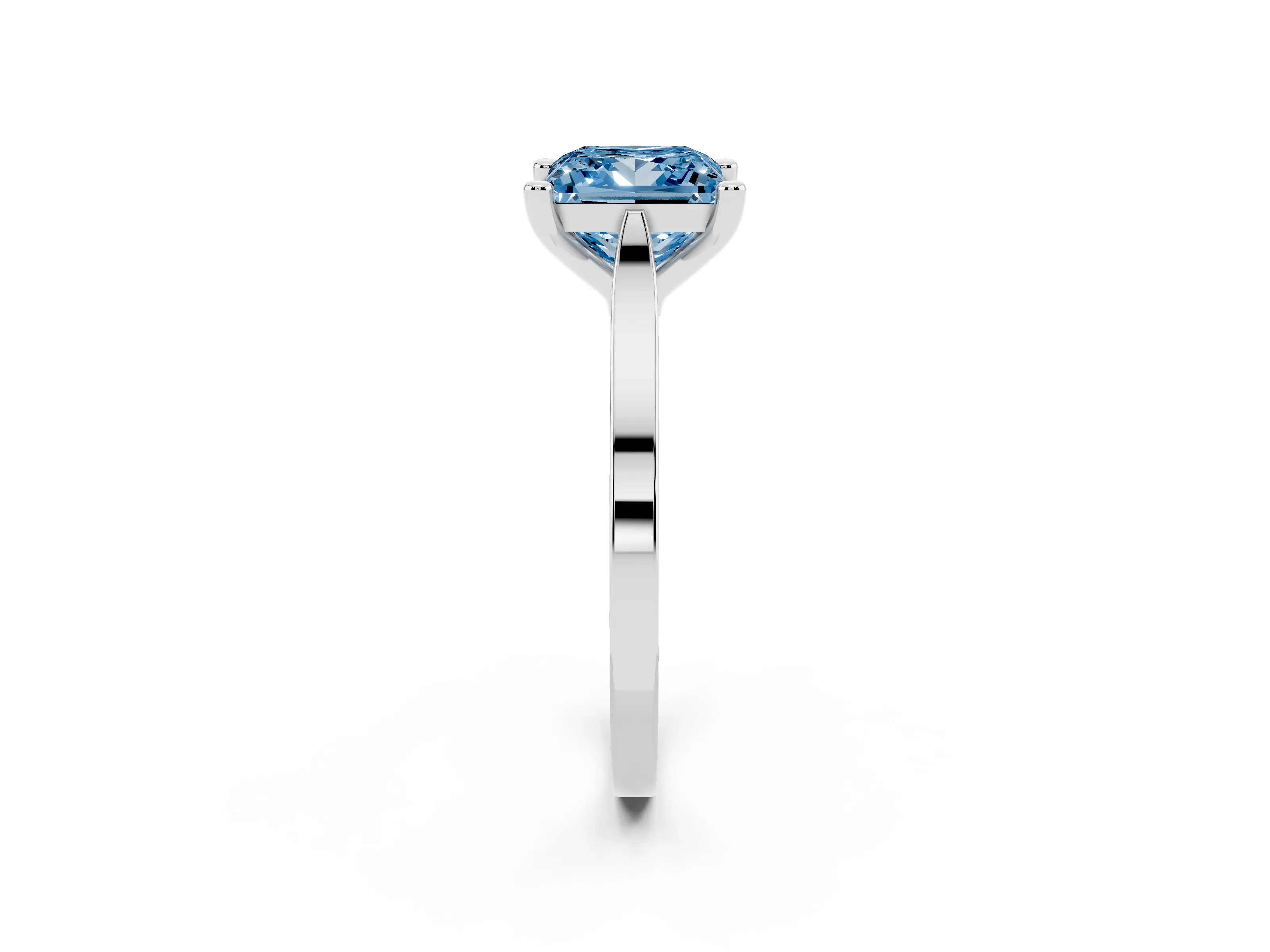 Fancy Blue Princess Cut Diamond Solitaire Ring Set in White gold with Prong Setting and Tapered Band