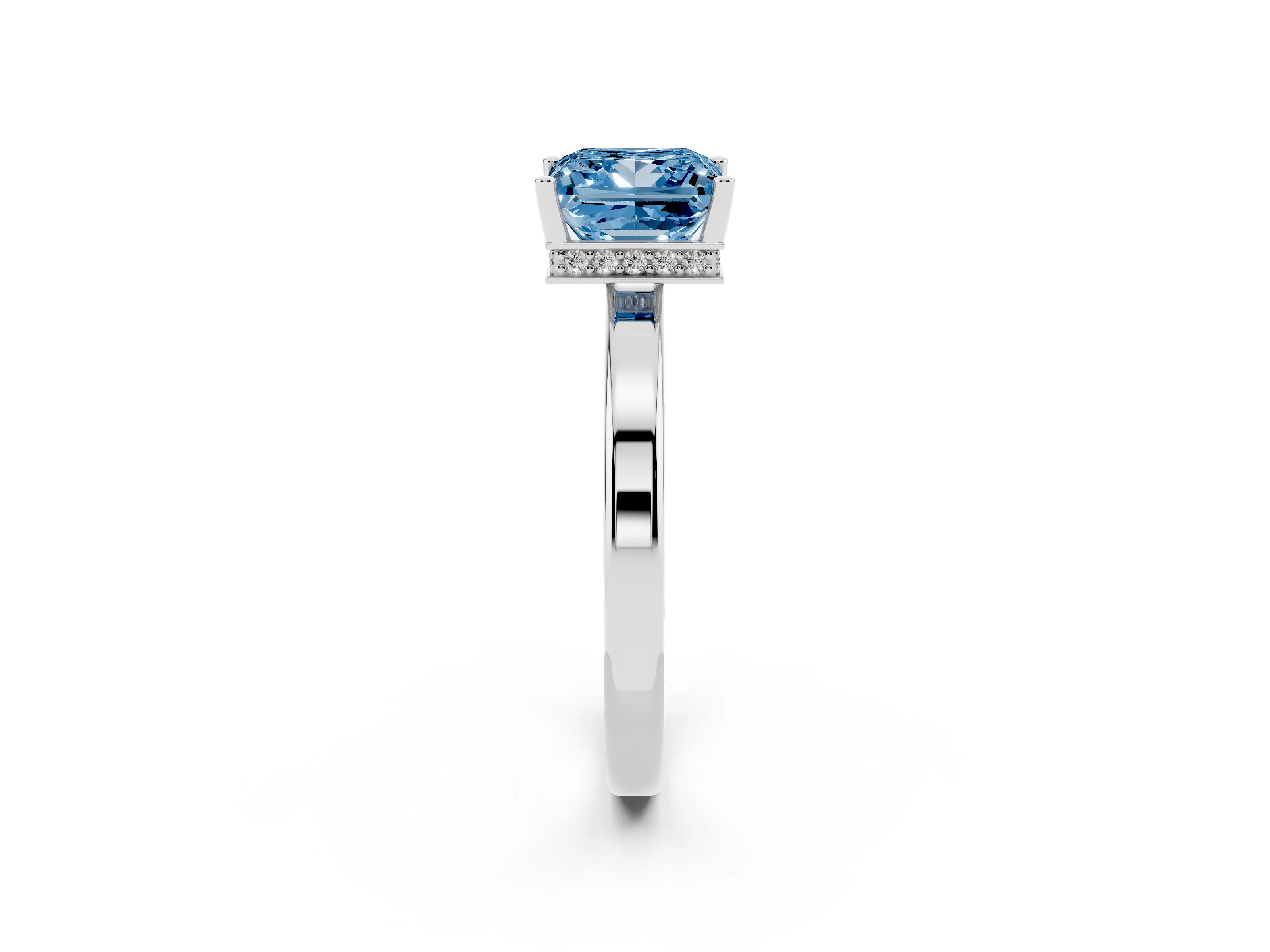 Fancy Blue Princess Cut Diamond Solitaire Engagement Ring Set in Platinum with Prong Setting on a Plain Band