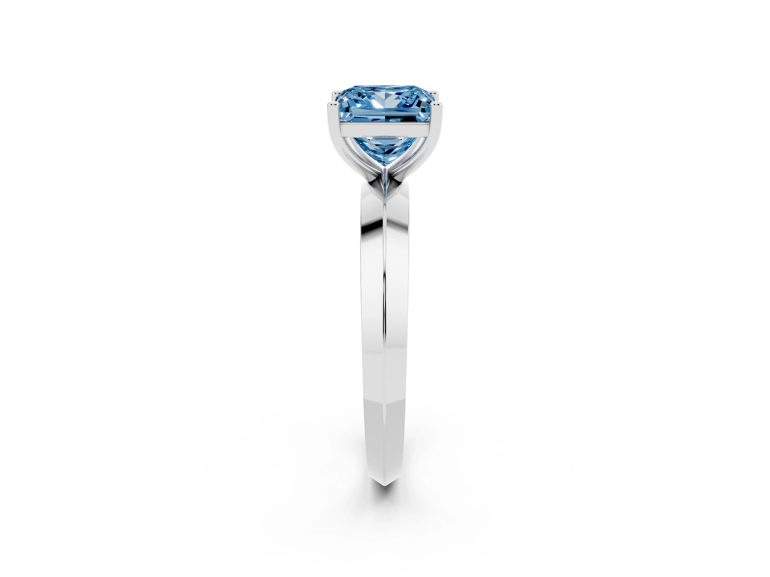 Fancy Blue Princess Cut Diamond Solitaire Engagement Ring Set in Silver with Flat Band and Prong Setting