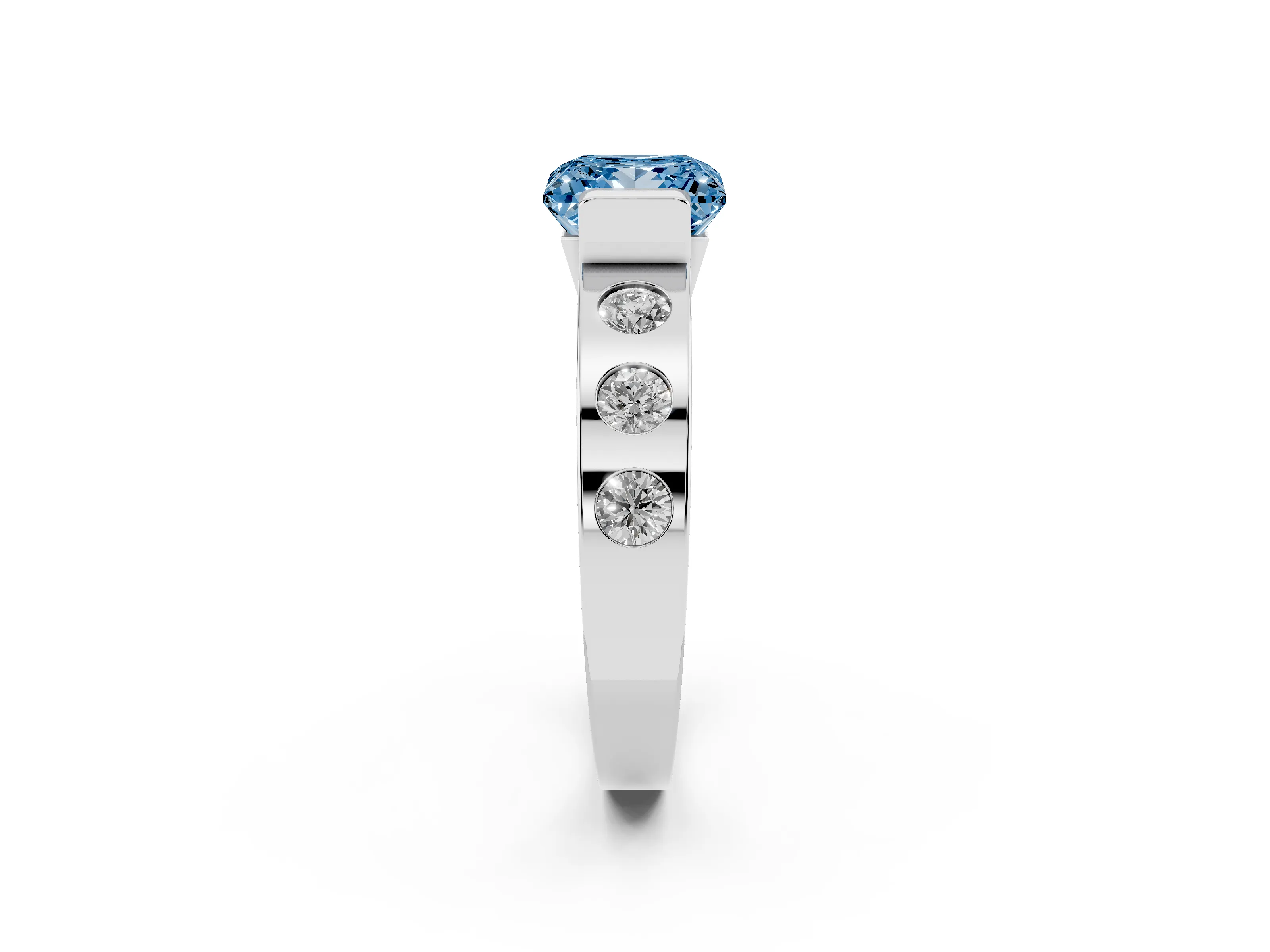 Fancy Blue Princess Cut Diamond Channel-Set Band Ring Set in Silver with Bezel Prong Setting