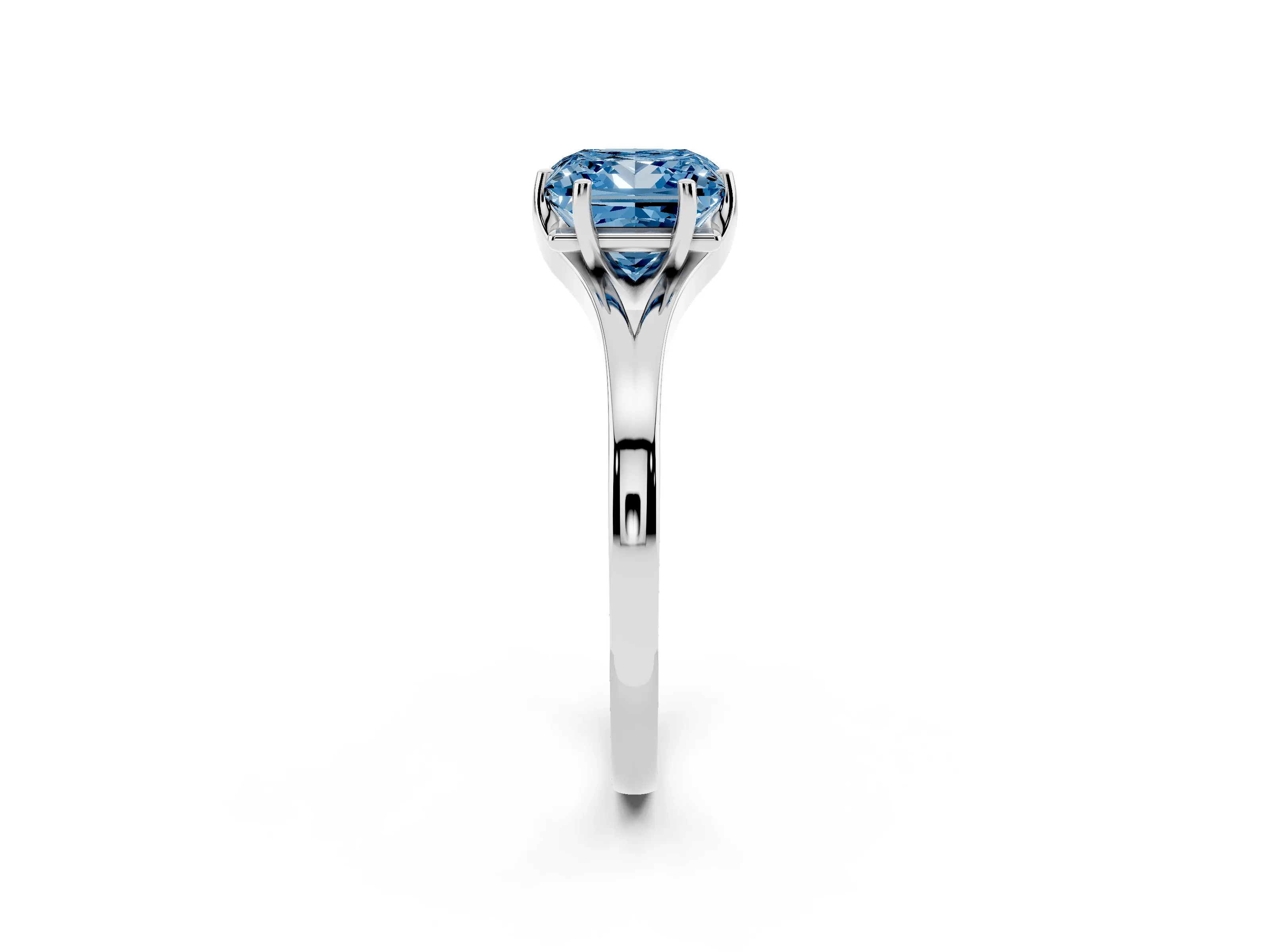 Fancy Blue Princess Cut Diamond Solitaire Ring Set in Silver with Polished Tapered Band and Prong Setting