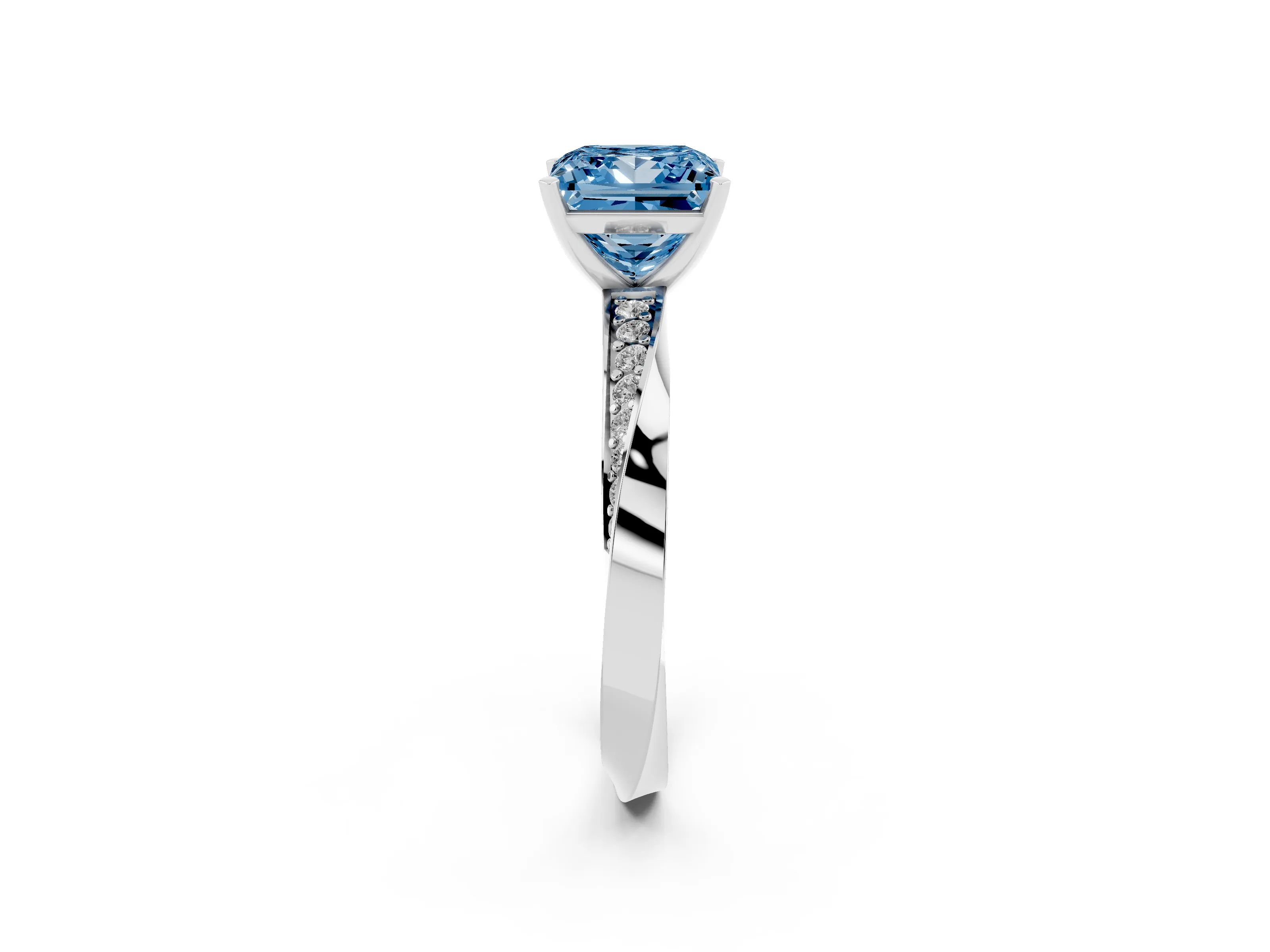 Fancy Blue Princess Cut Diamond Engagement Ring Set in Silver with Side Stone Accents and Prong Setting