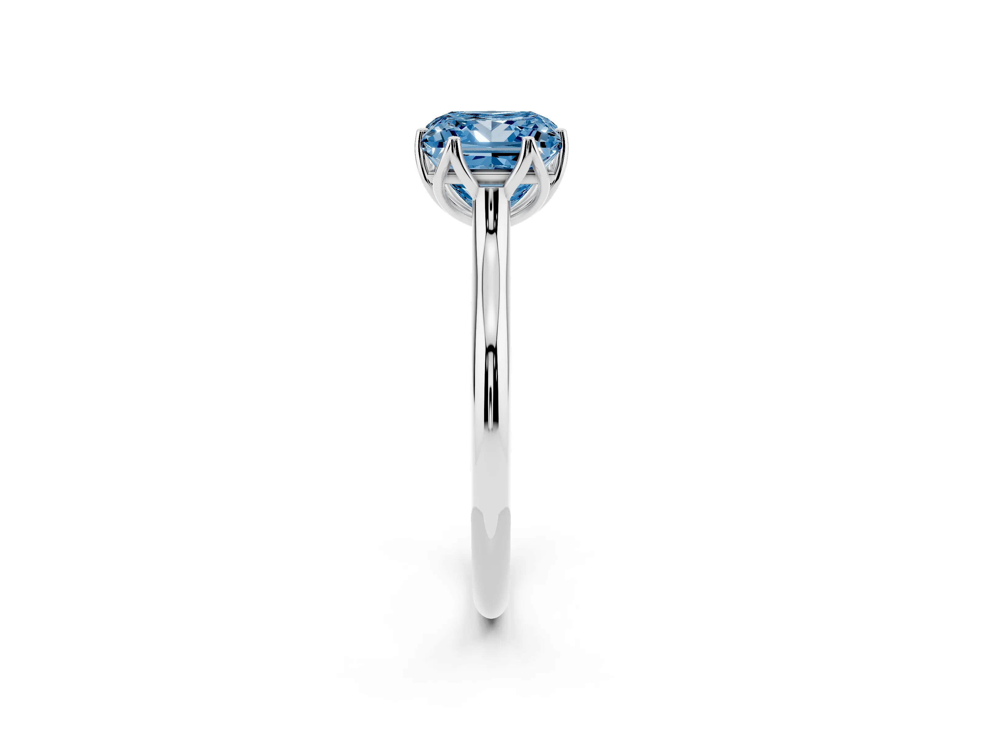 Fancy Blue Princess Cut Diamond Solitaire Cathedral Ring Set in Silver with Prong Setting