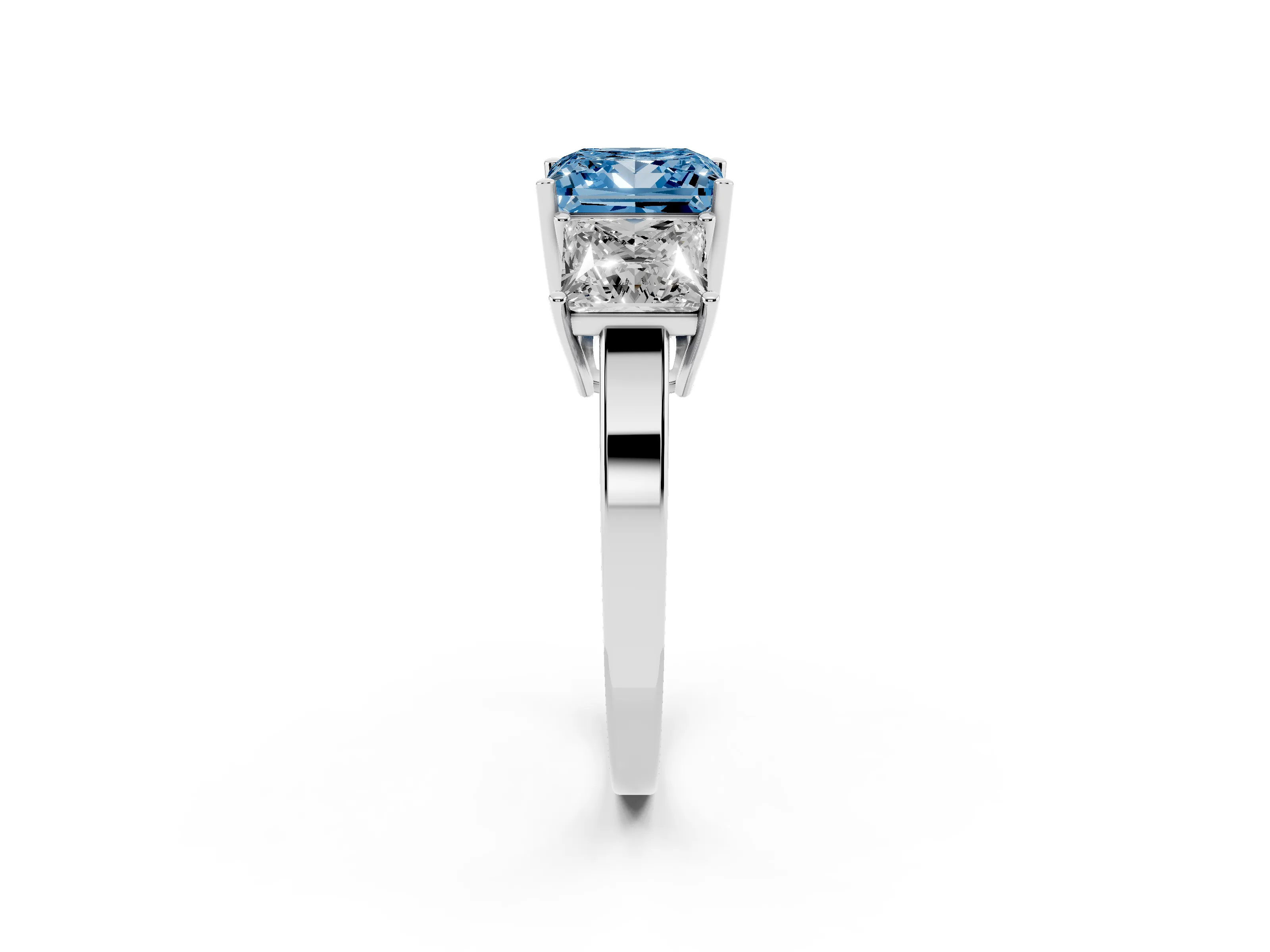 Fancy Blue Princess Cut Diamond Three-Stone Engagement Ring Set in Silver with Flat Band