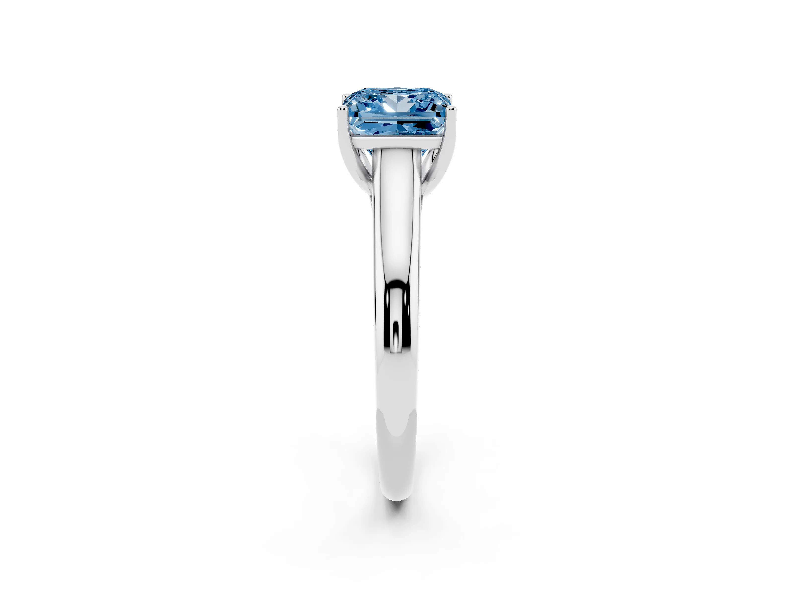 Fancy Blue Princess Cut Diamond Solitaire Engagement Ring Set in White gold with Subtly Tapered Band and Prong Setting