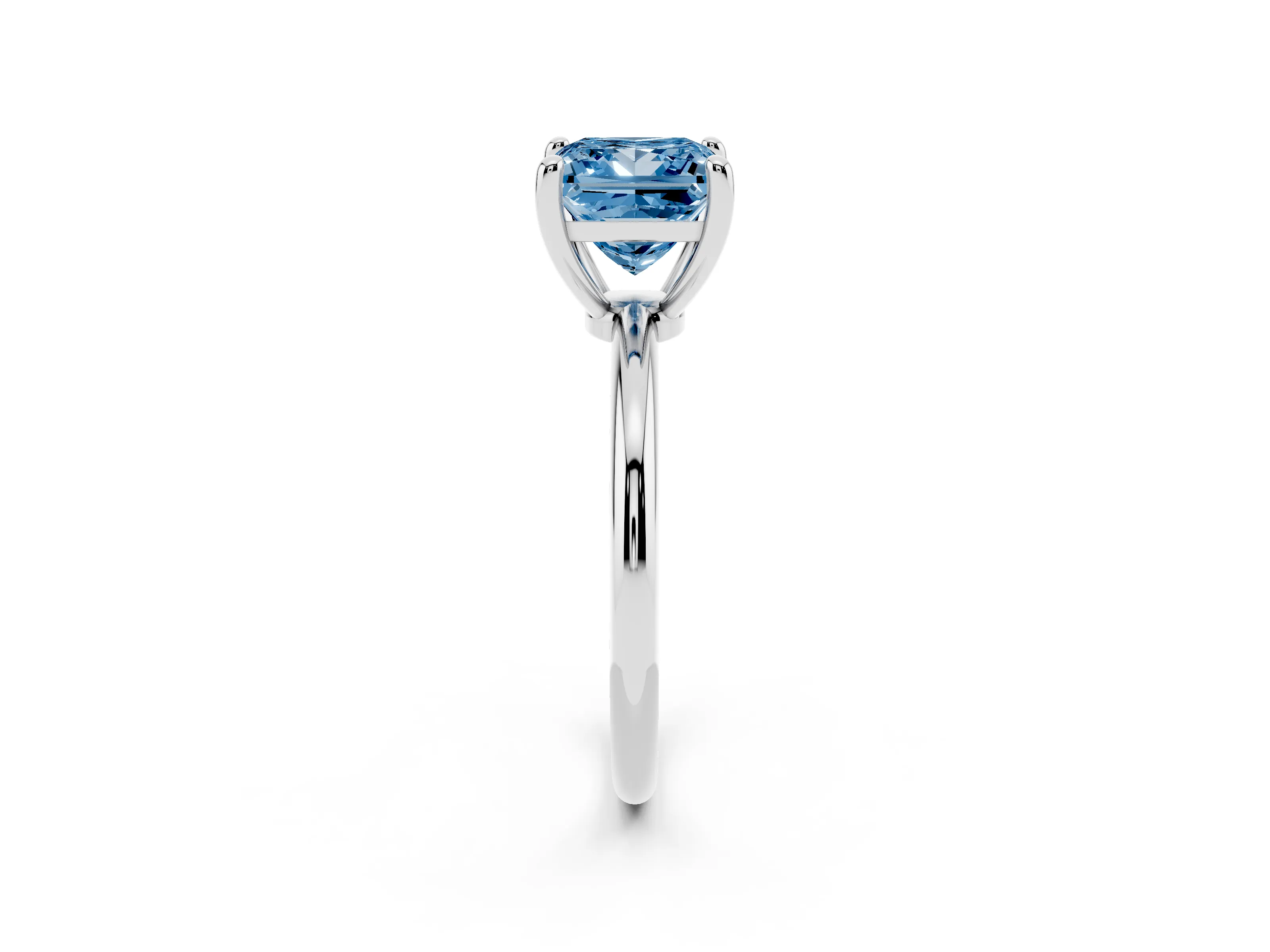Fancy Blue Princess Cut Diamond Solitaire Ring Set in White gold with Secure Prong Setting on a Classic Band