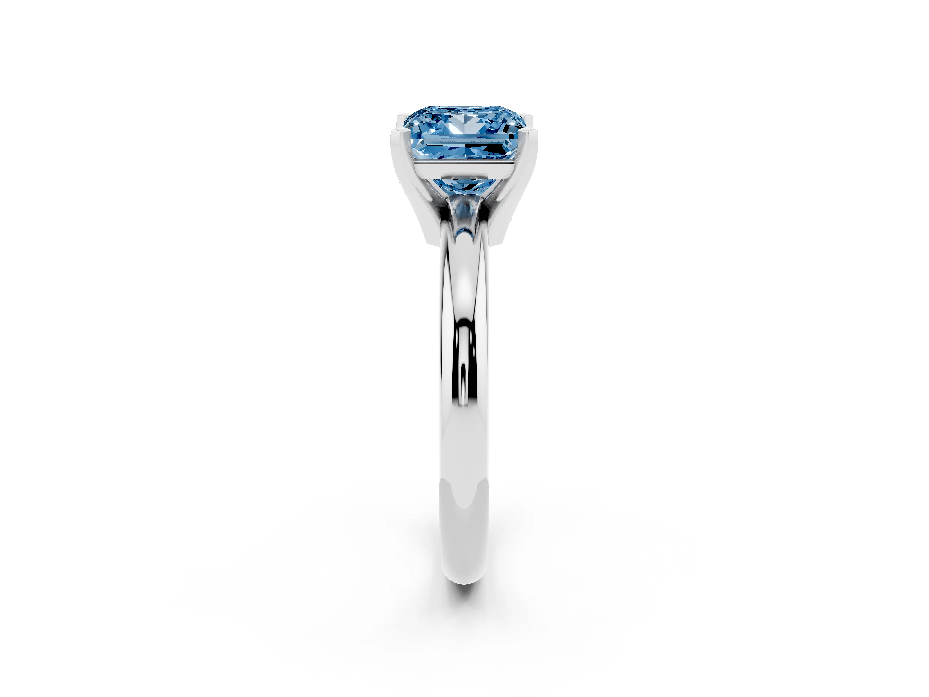 Fancy Blue Princess Cut Diamond Solitaire Engagement Ring Set in Silver with Round Band and Prong Setting