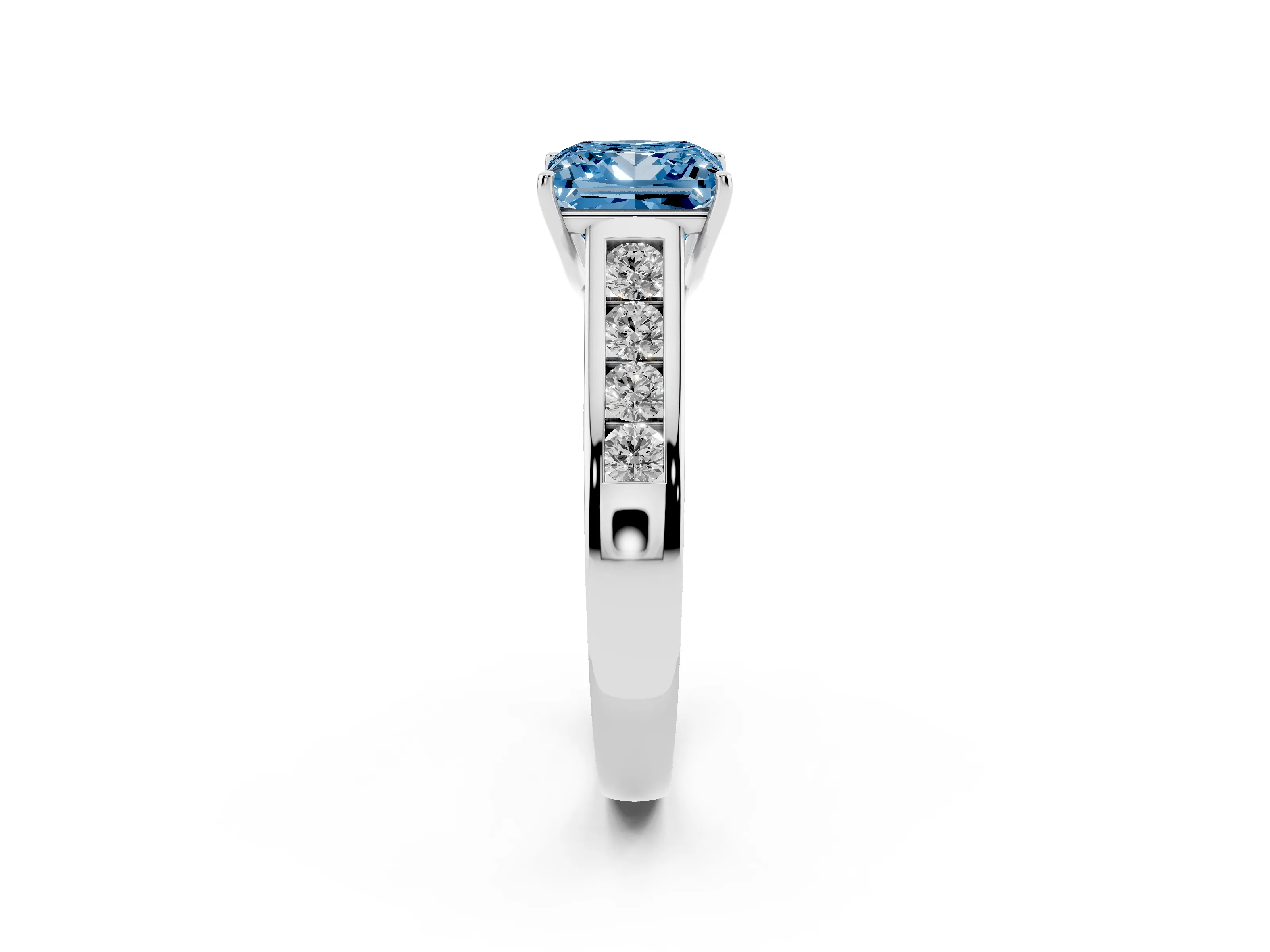 Fancy Blue Princess Cut Diamond Solitaire Channel-Set Engagement Ring Set in Silver with Prong Setting