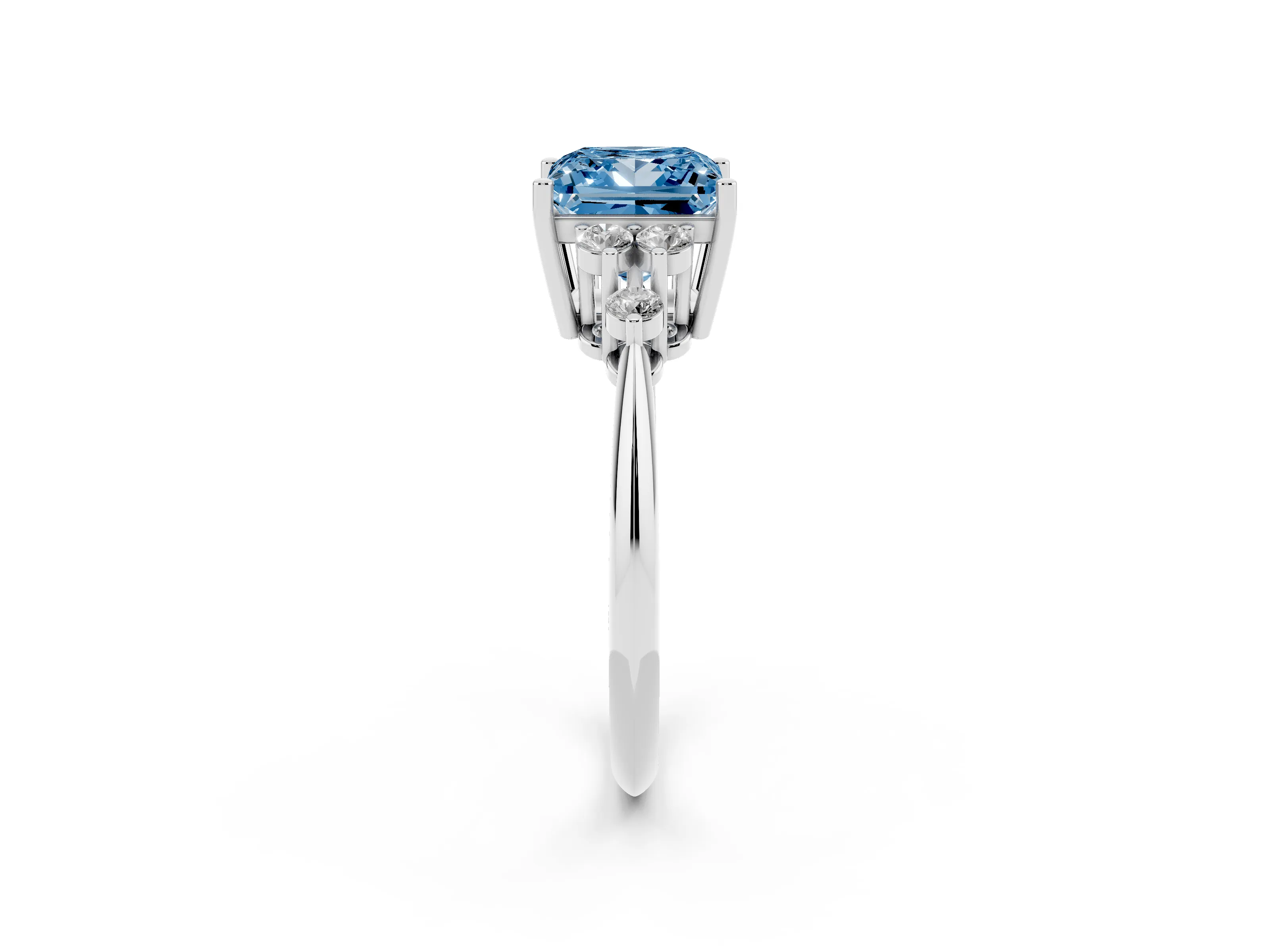 Fancy Blue Princess Cut Diamond Cluster Ring Set in Silver with Plain Band and Prong Setting