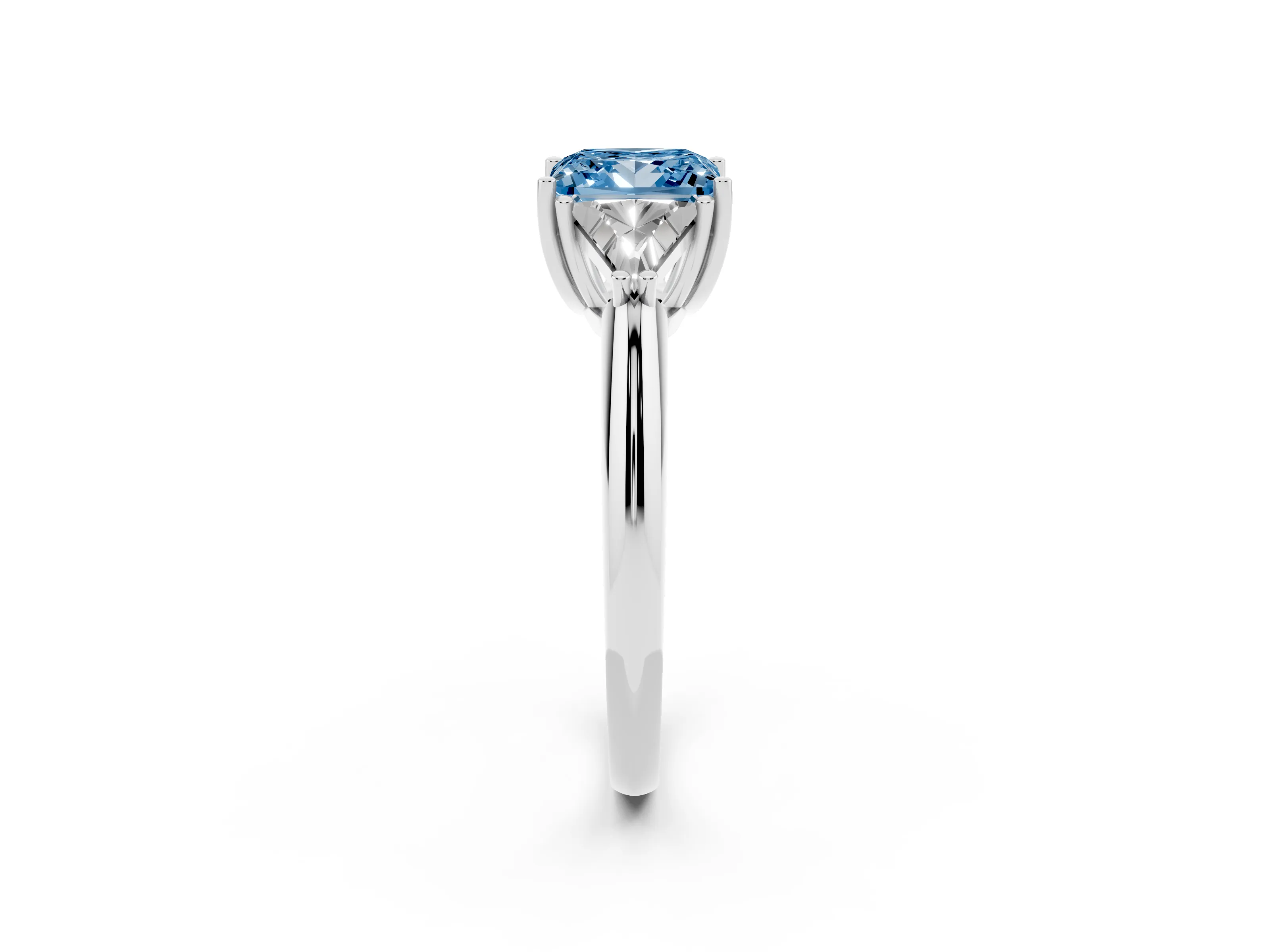 Fancy Blue Princess Cut Diamond Three-Stone Engagement Ring Set in Silver with Trillion Side Stones