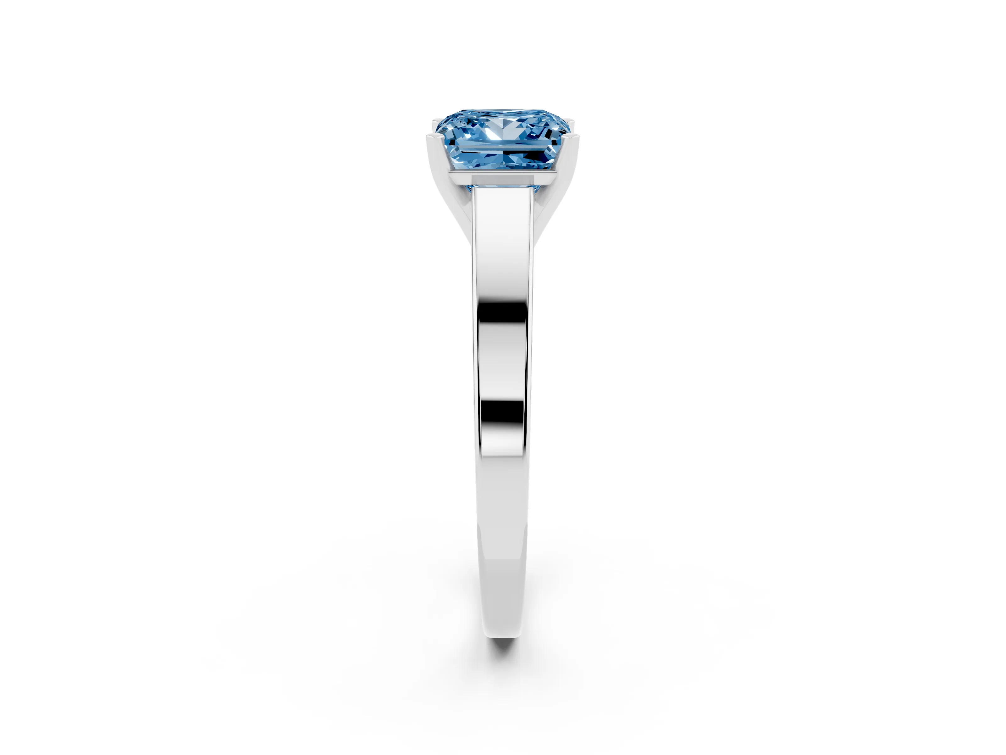 Fancy Blue Princess Cut Diamond Solitaire Engagement Ring Set in White gold with Prong Setting and Tapered Band