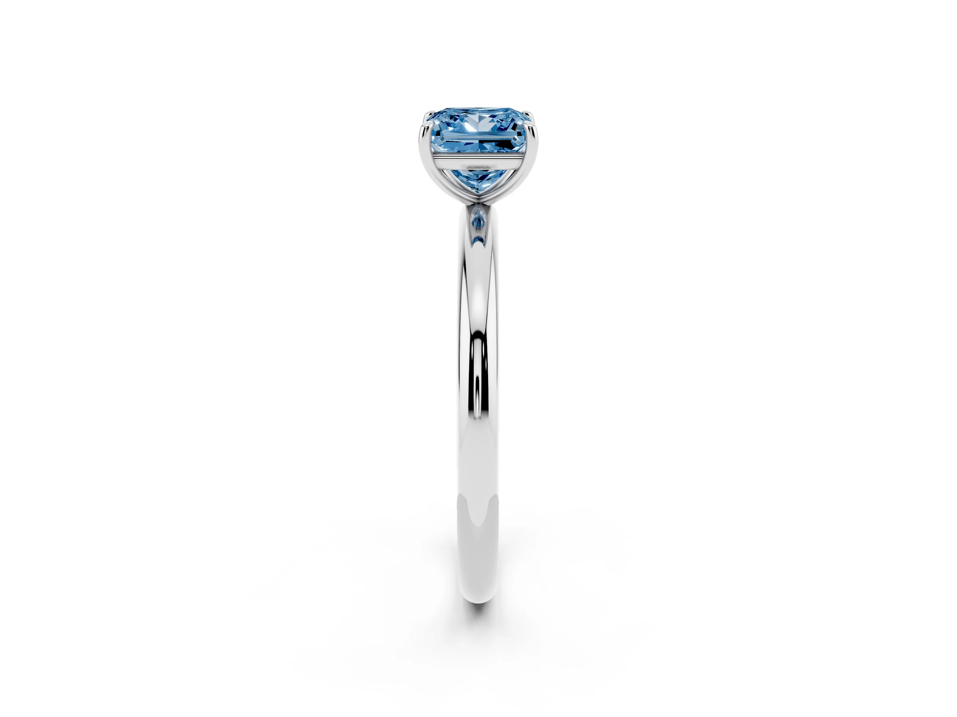Fancy Blue Princess Cut Diamond Solitaire Ring Set in Silver with Prong Setting on a Polished Plain Band