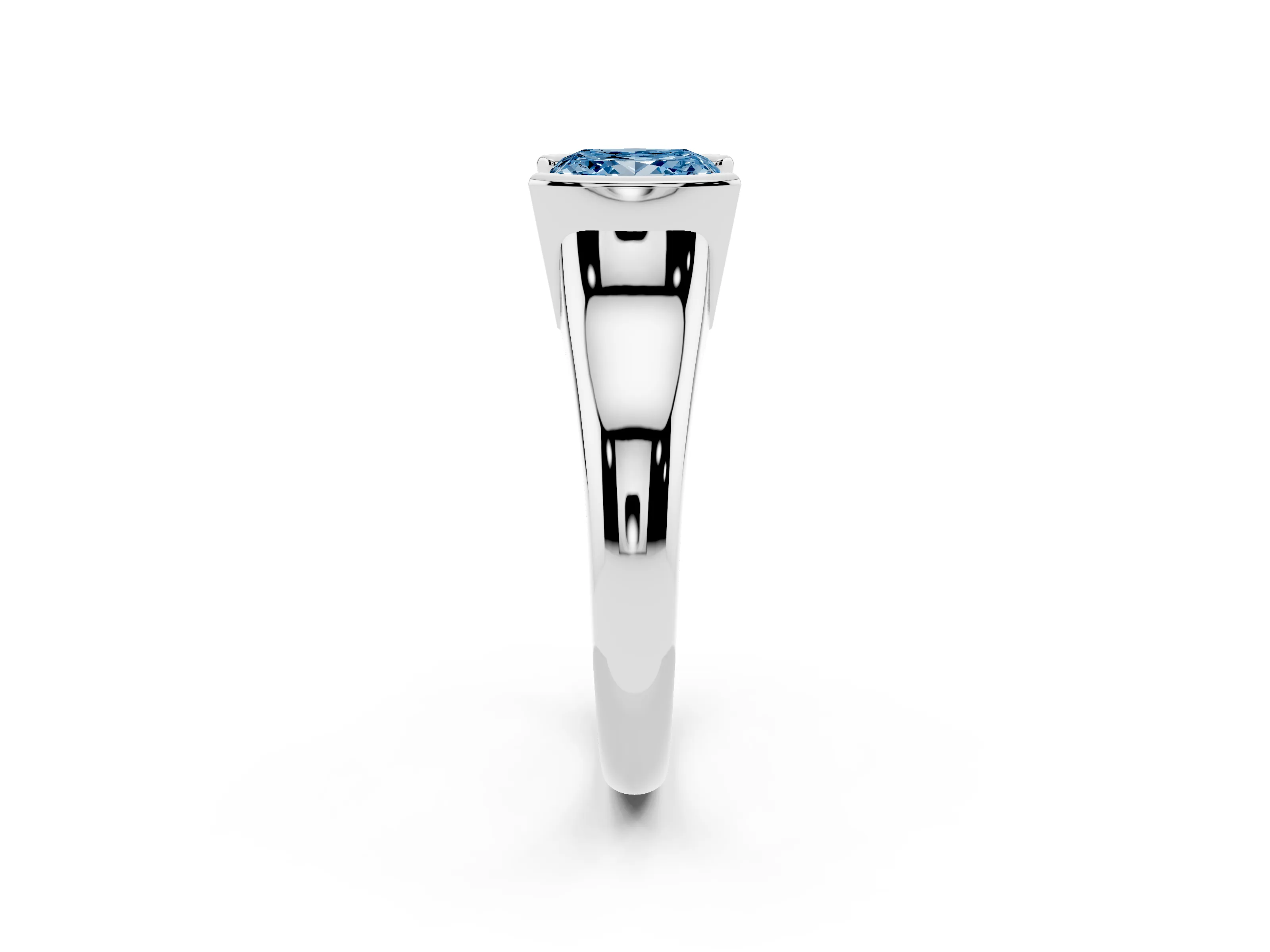 Fancy Blue Princess Cut Diamond Solitaire Tension Set Ring Set in White gold with Split Shank Band