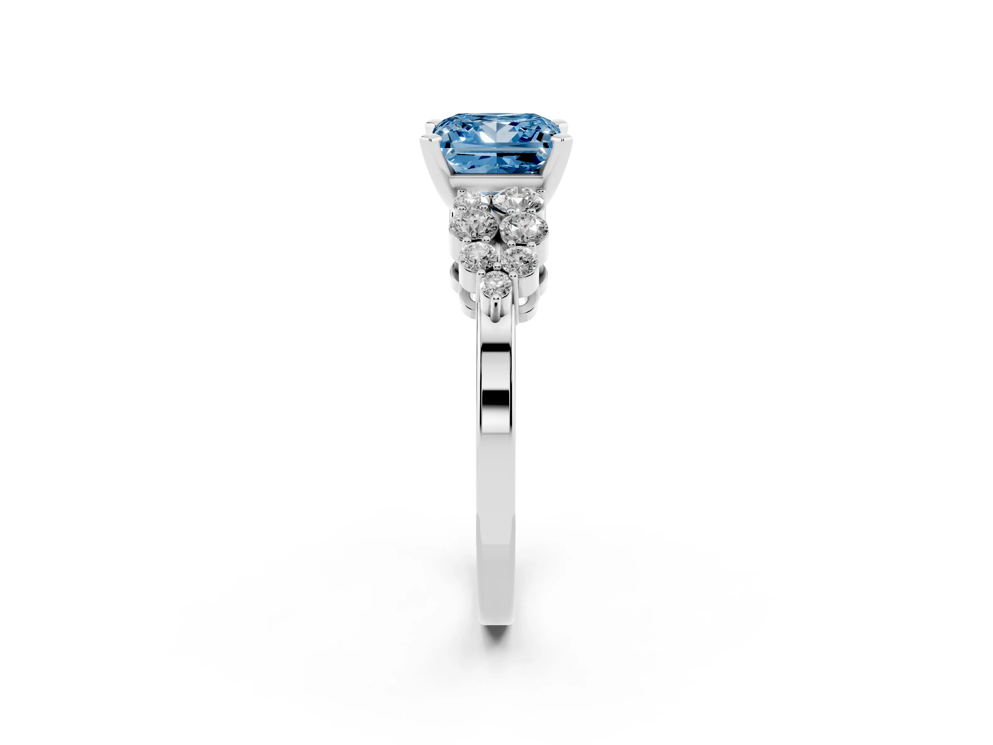 Fancy Blue Princess Cut Diamond Cluster Engagement Ring Set in Silver with Pavé Band and Prong Setting