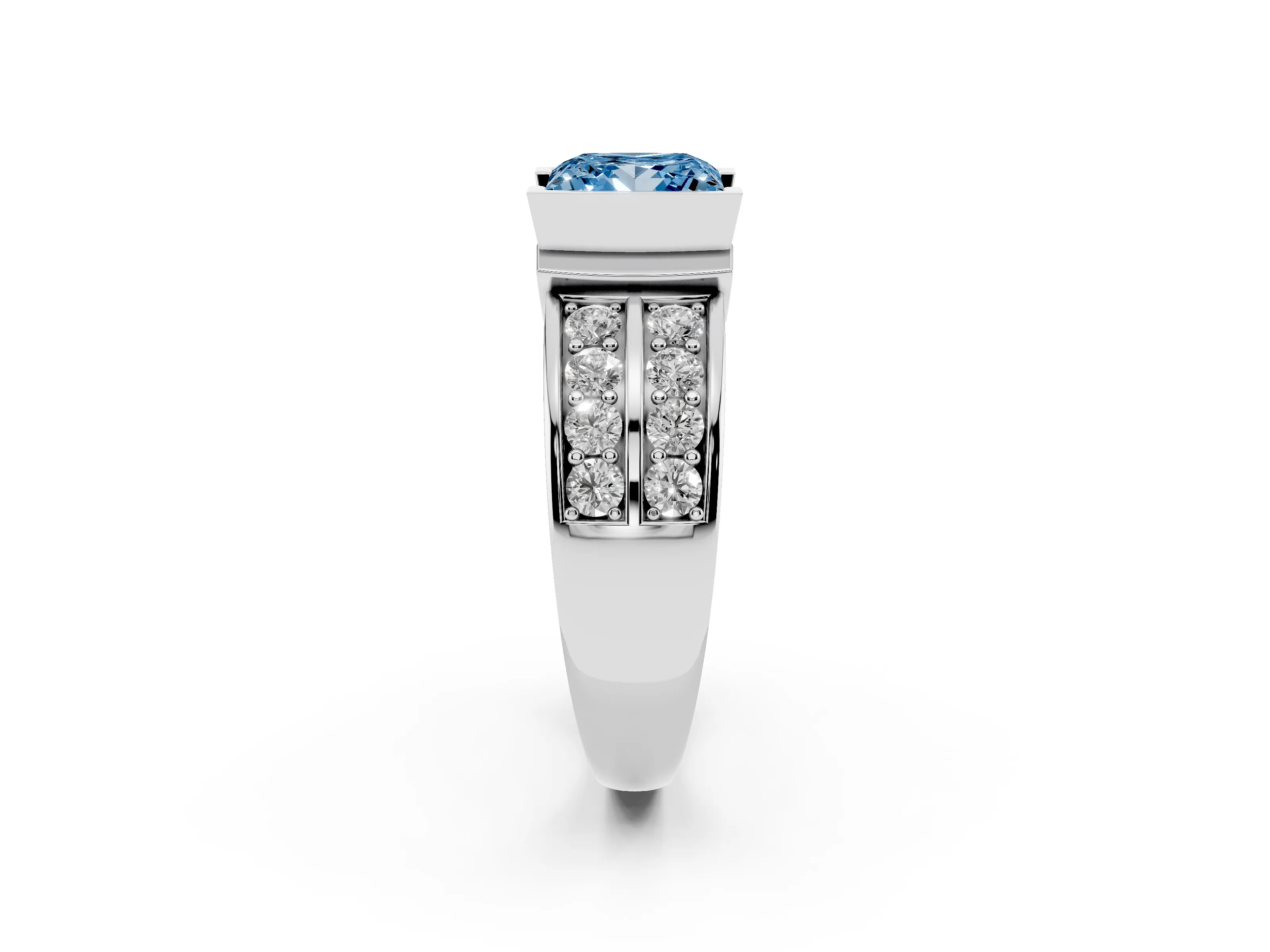 Fancy Blue Princess Cut Diamond Wide Channel Set Band Ring Set in White gold with Bezel Setting