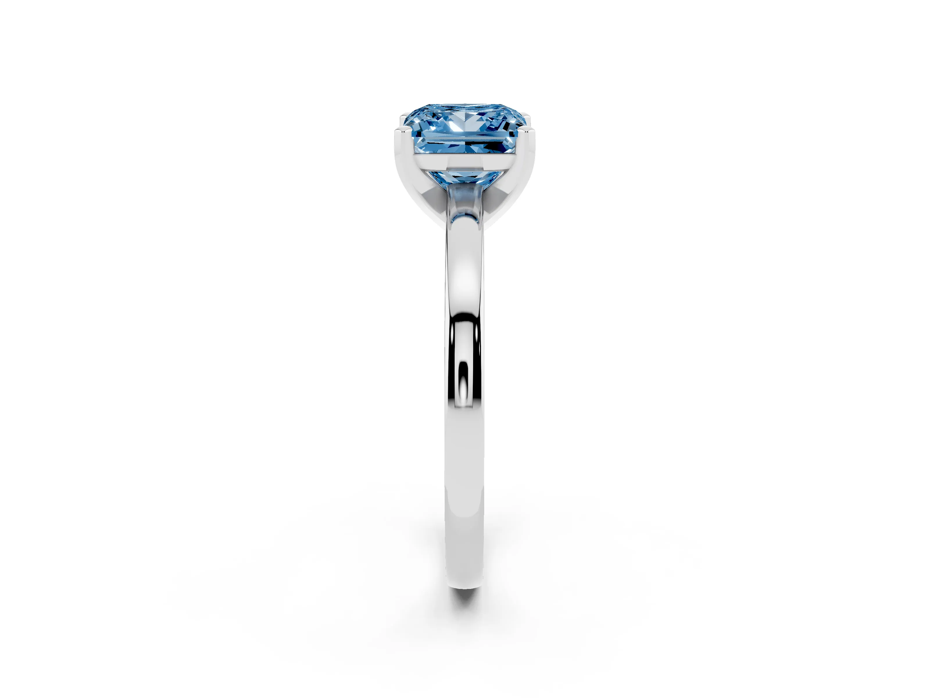 Fancy Blue Princess Cut Diamond Solitaire Engagement Ring Set in White gold with Prong Setting on a Classic Band