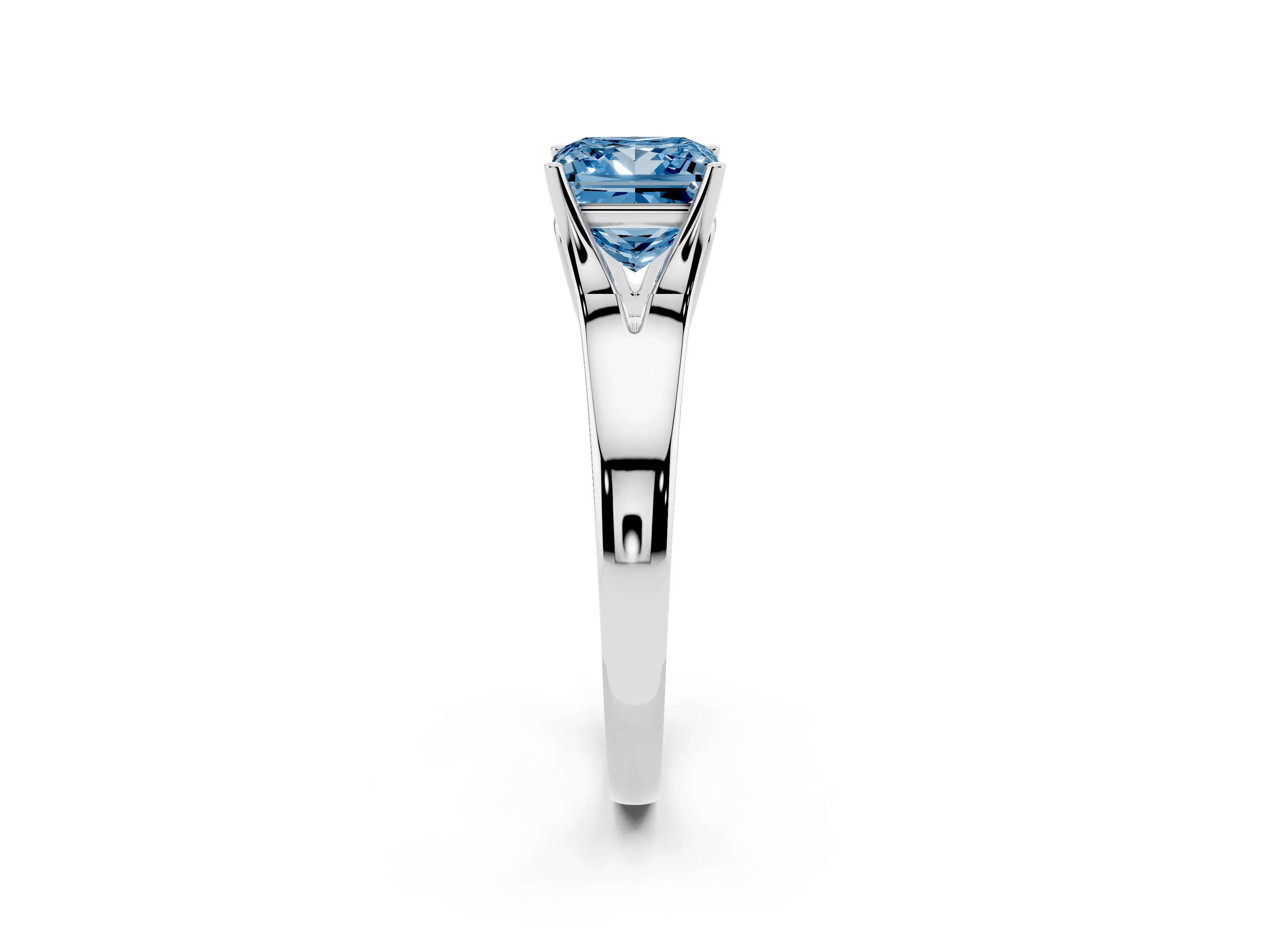 Fancy Blue Princess Cut Diamond Solitaire Ring Set in Platinum with Arched Cathedral Band and Prong Setting