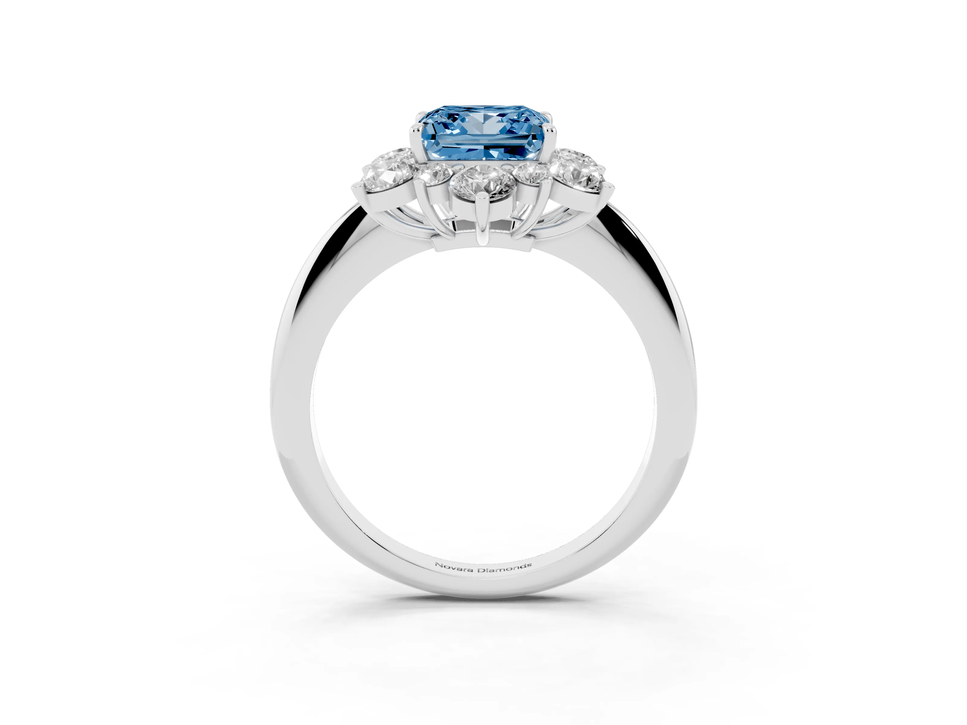 Fancy Blue Princess Cut Diamond Cluster Halo Ring Set in White gold with Solitaire Band and Prong Setting