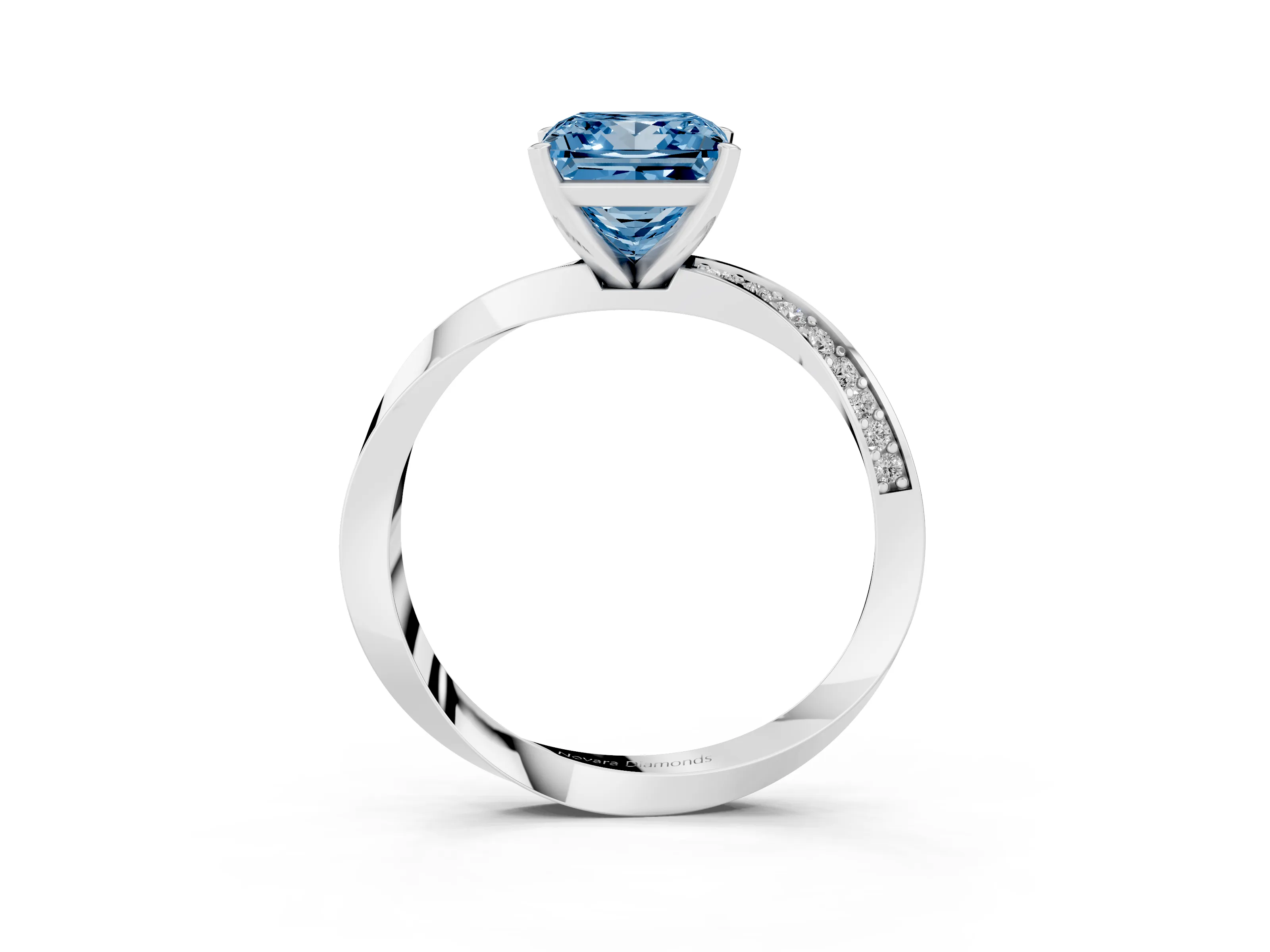 Fancy Blue Princess Cut Diamond Engagement Ring Set in Silver with Side Stone Accents and Prong Setting