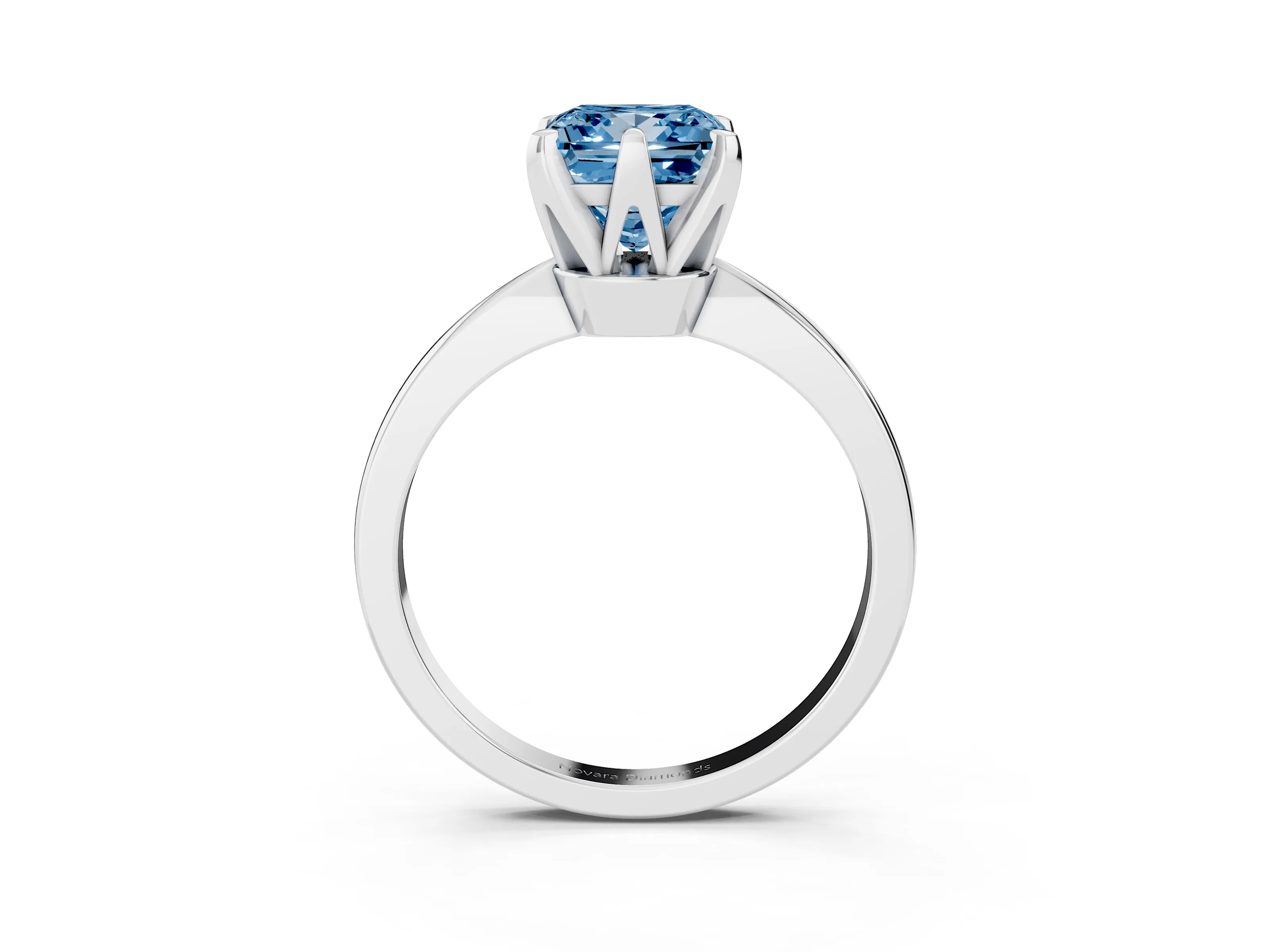 Fancy Blue Princess Cut Diamond Solitaire Engagement Ring Set in White gold with Slim Tapered Solitaire Band