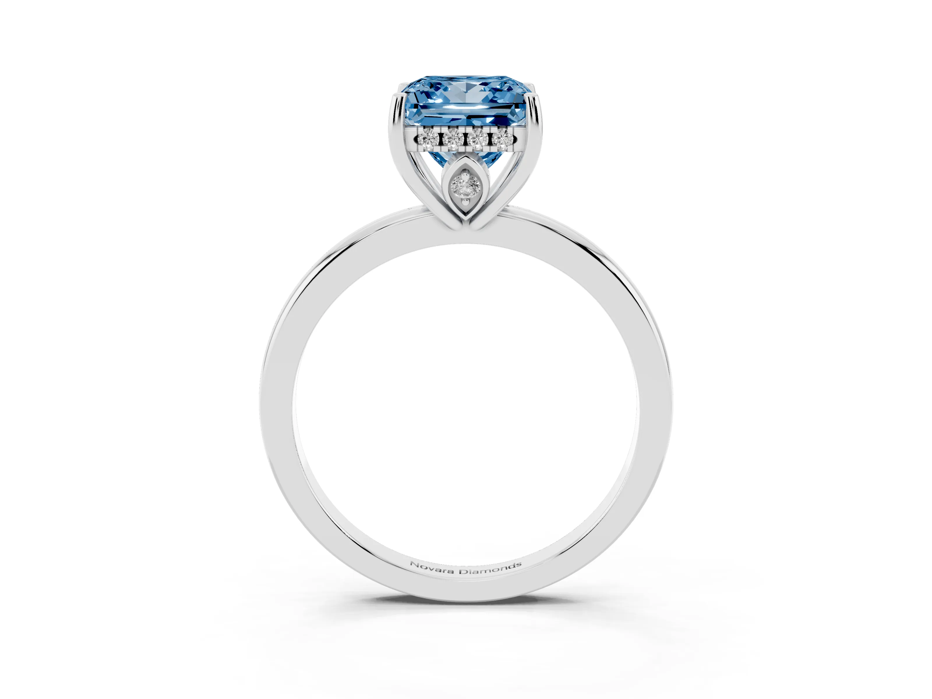 Fancy Blue Princess Cut Diamond Solitaire Ring Set in Silver with Plain Band and Prong Setting