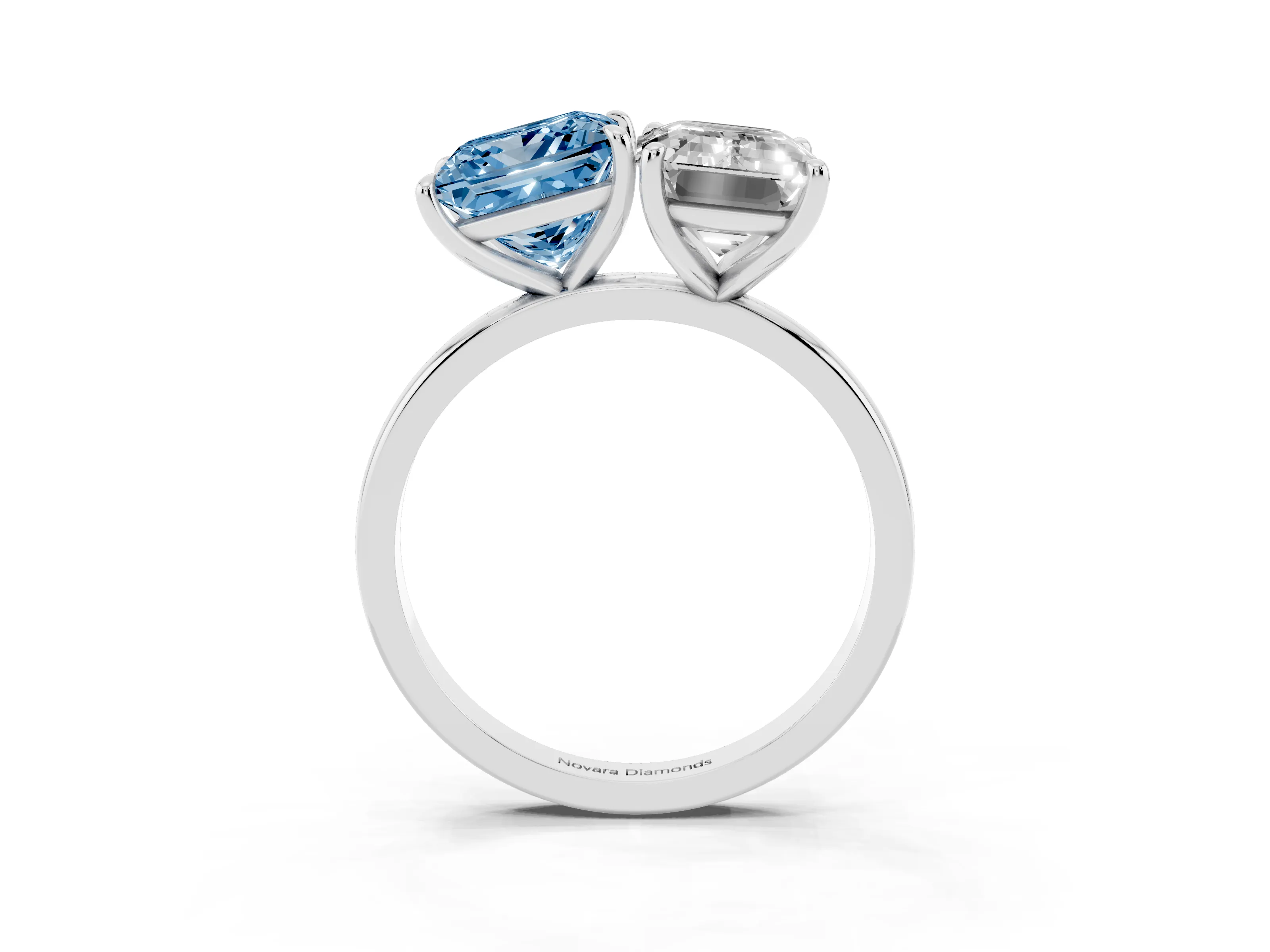 Fancy Blue Princess Cut and Emerald Cut Toi Moi Ring Set in Silver with Prong Setting
