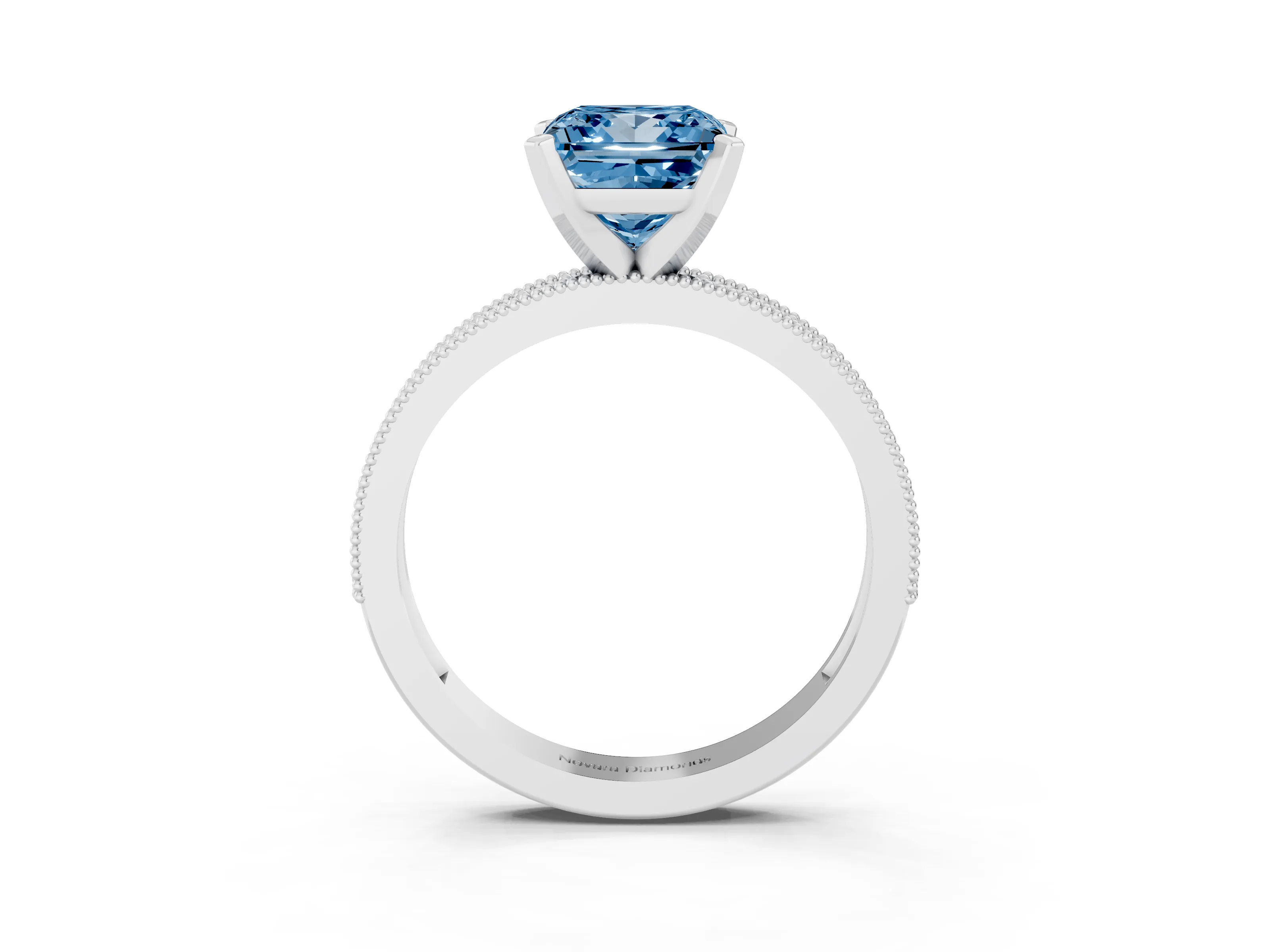 Fancy Blue Princess Cut Diamond Milgrain Pavé Engagement Ring Set in Silver with Prong Setting