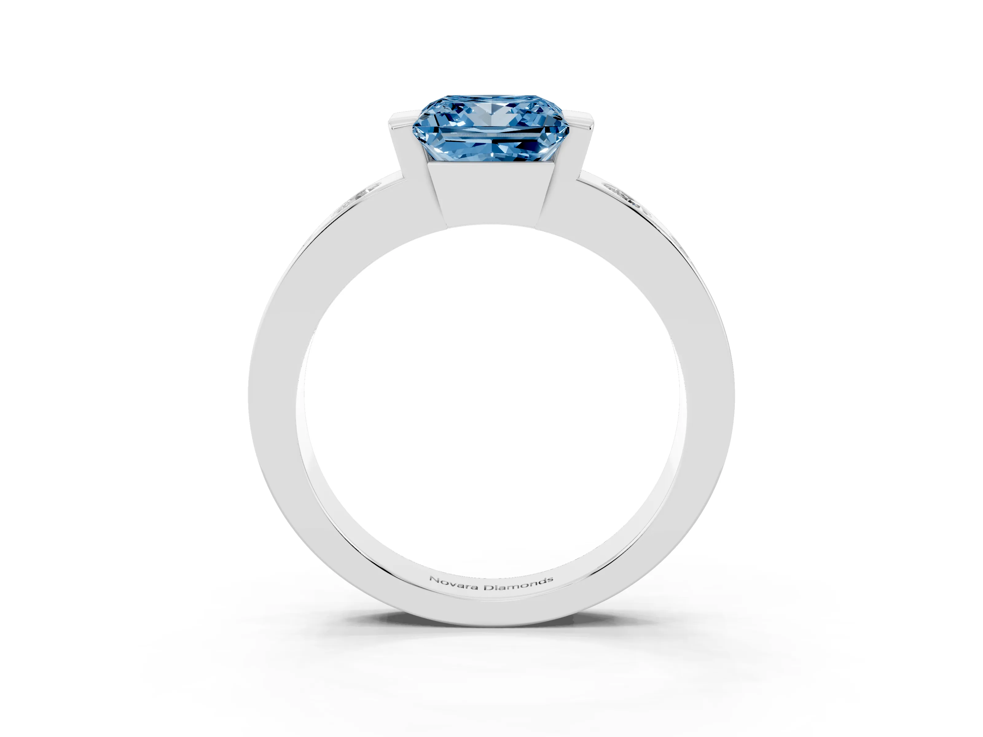 Fancy Blue Princess Cut Diamond Channel-Set Band Ring Set in Silver with Bezel Prong Setting