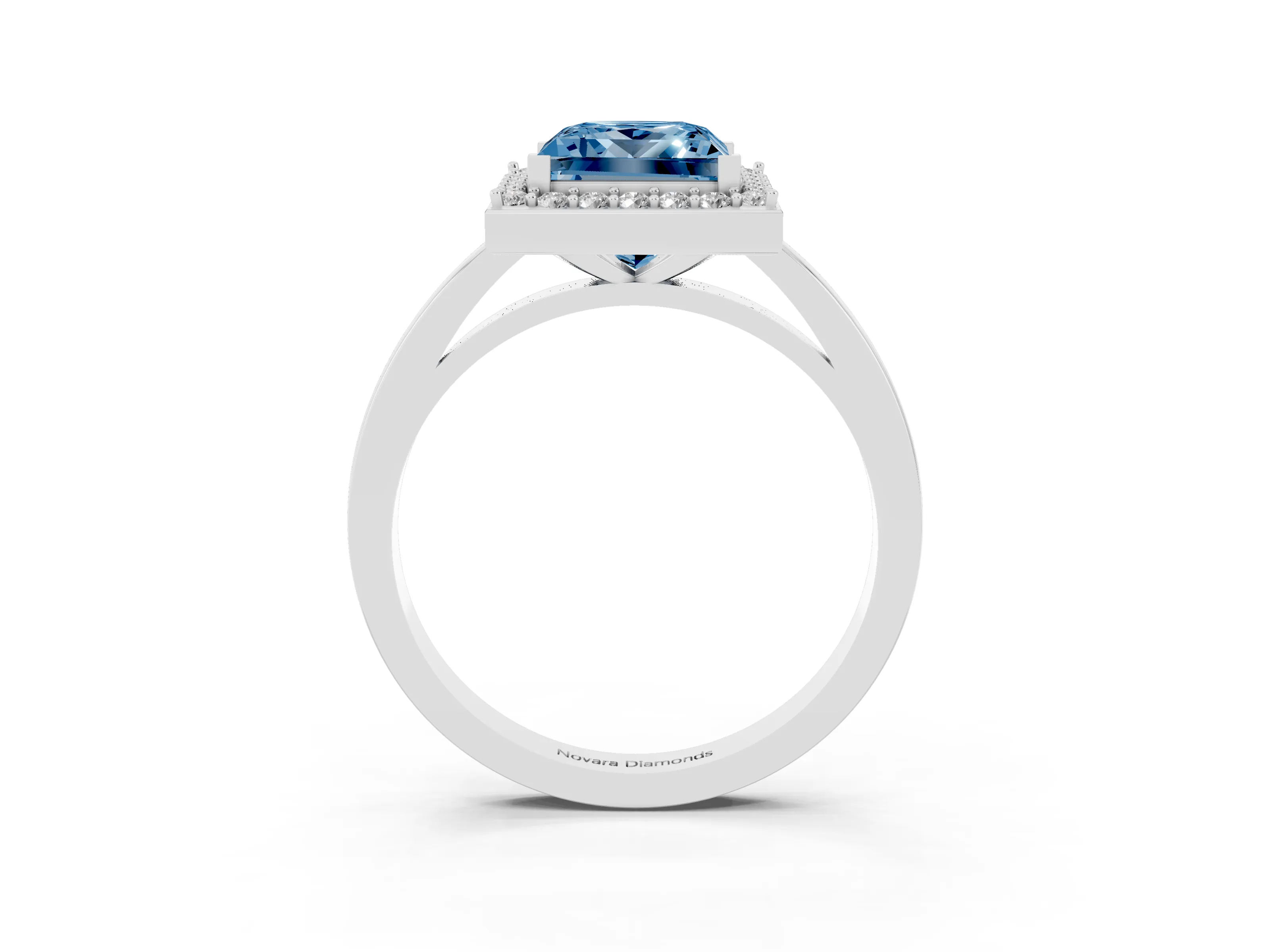 Fancy Blue Princess Cut Diamond Halo Ring Set in Platinum with Solitaire Band and Prong Setting