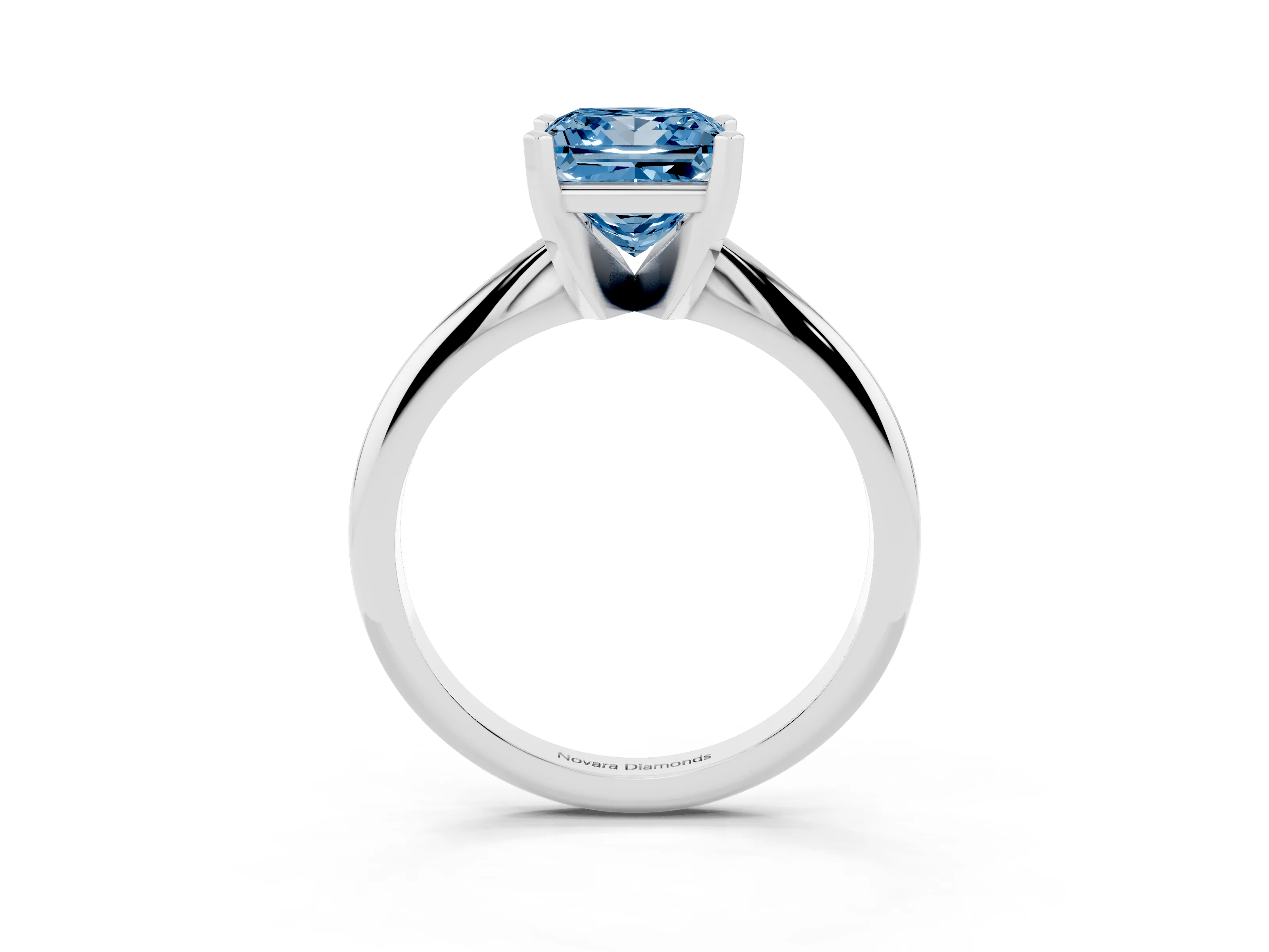Fancy Blue Princess Cut Diamond Solitaire Ring Set in Platinum with Prong Setting on a Plain Round Band