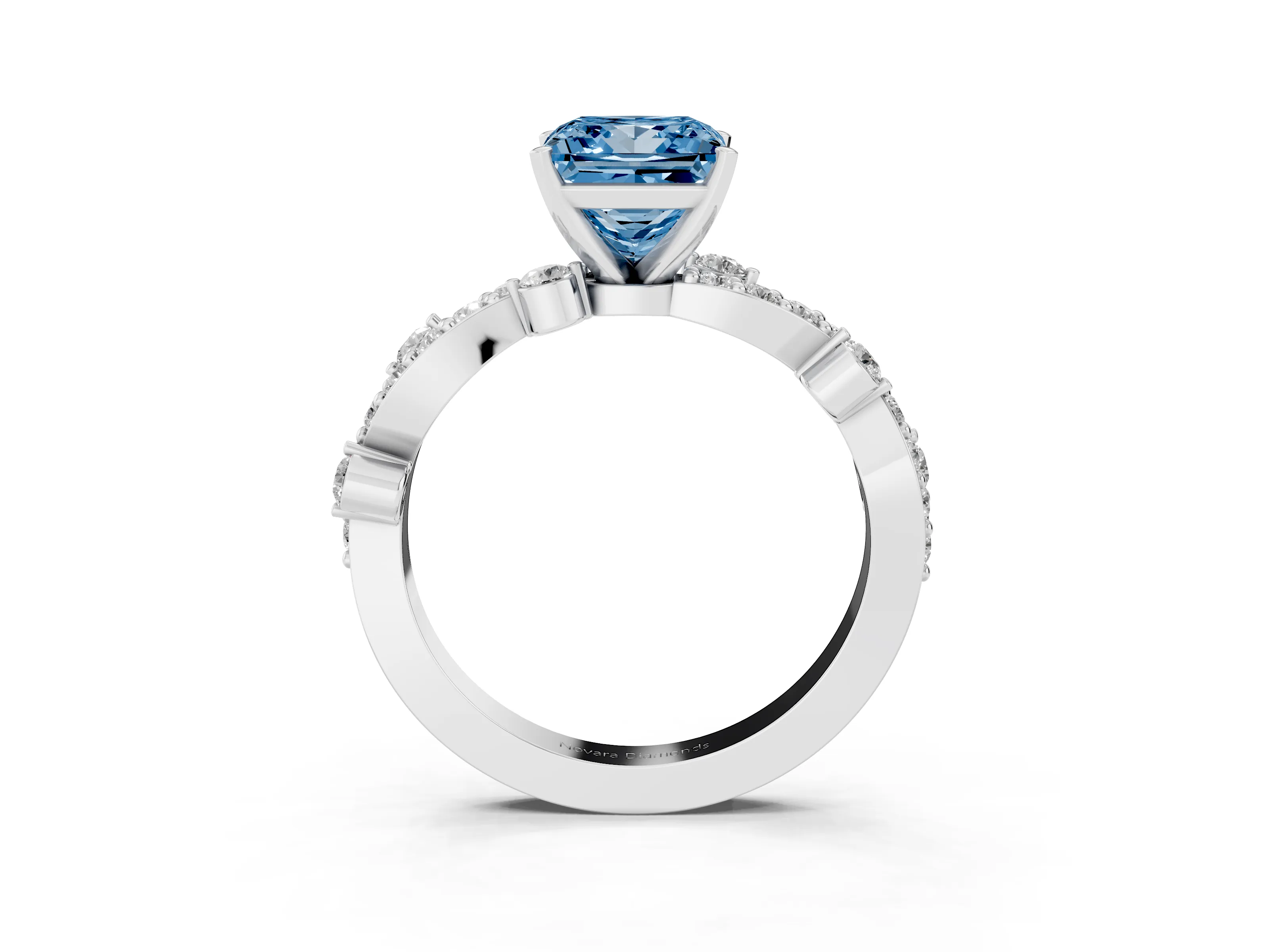 Fancy Blue Princess Cut Diamond Solitaire Twisted Band Set in Silver with Pavé Setting