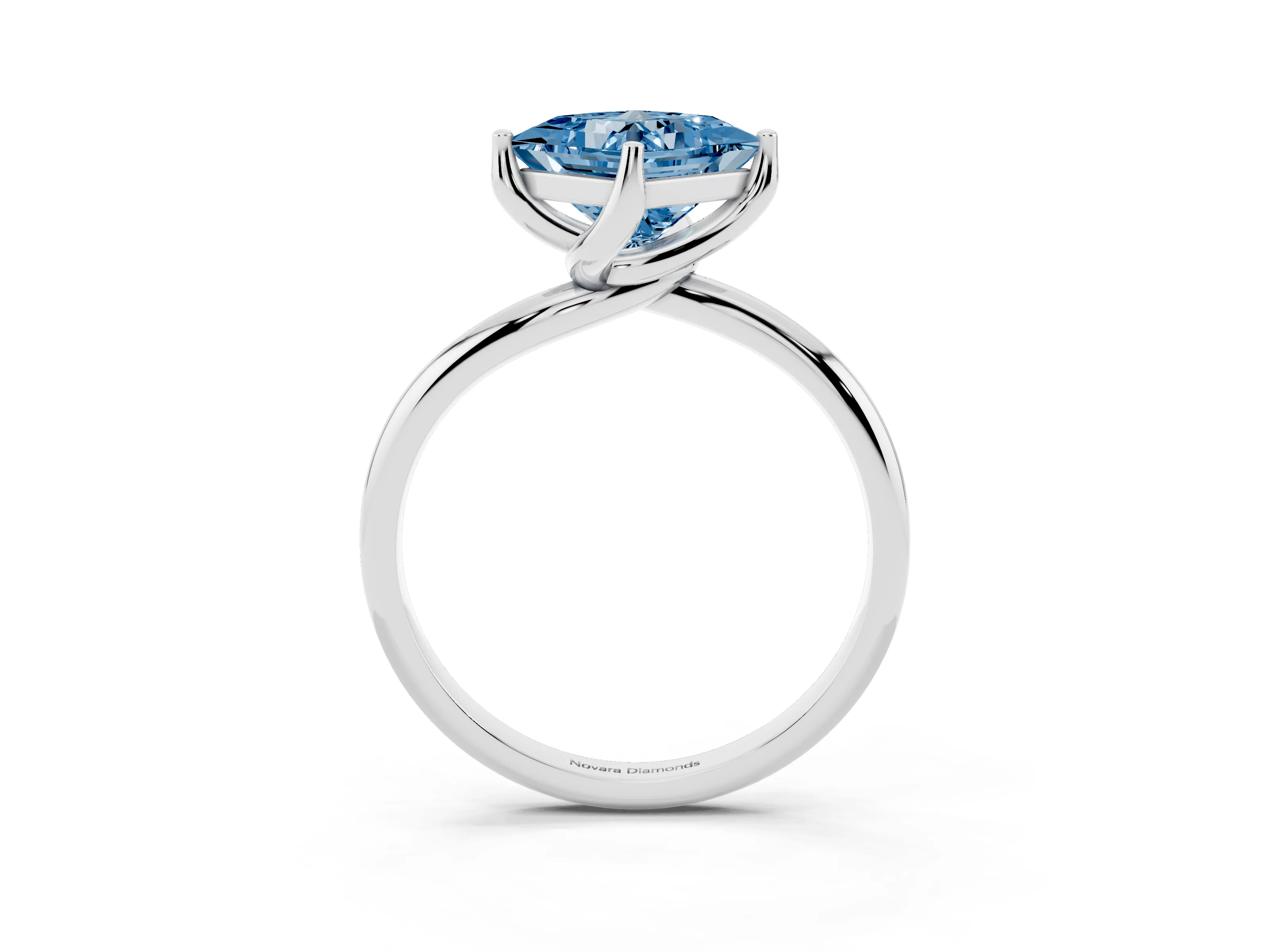 Fancy Blue Princess Cut Diamond Solitaire Engagement Ring Set in Silver with Classic Plain Band