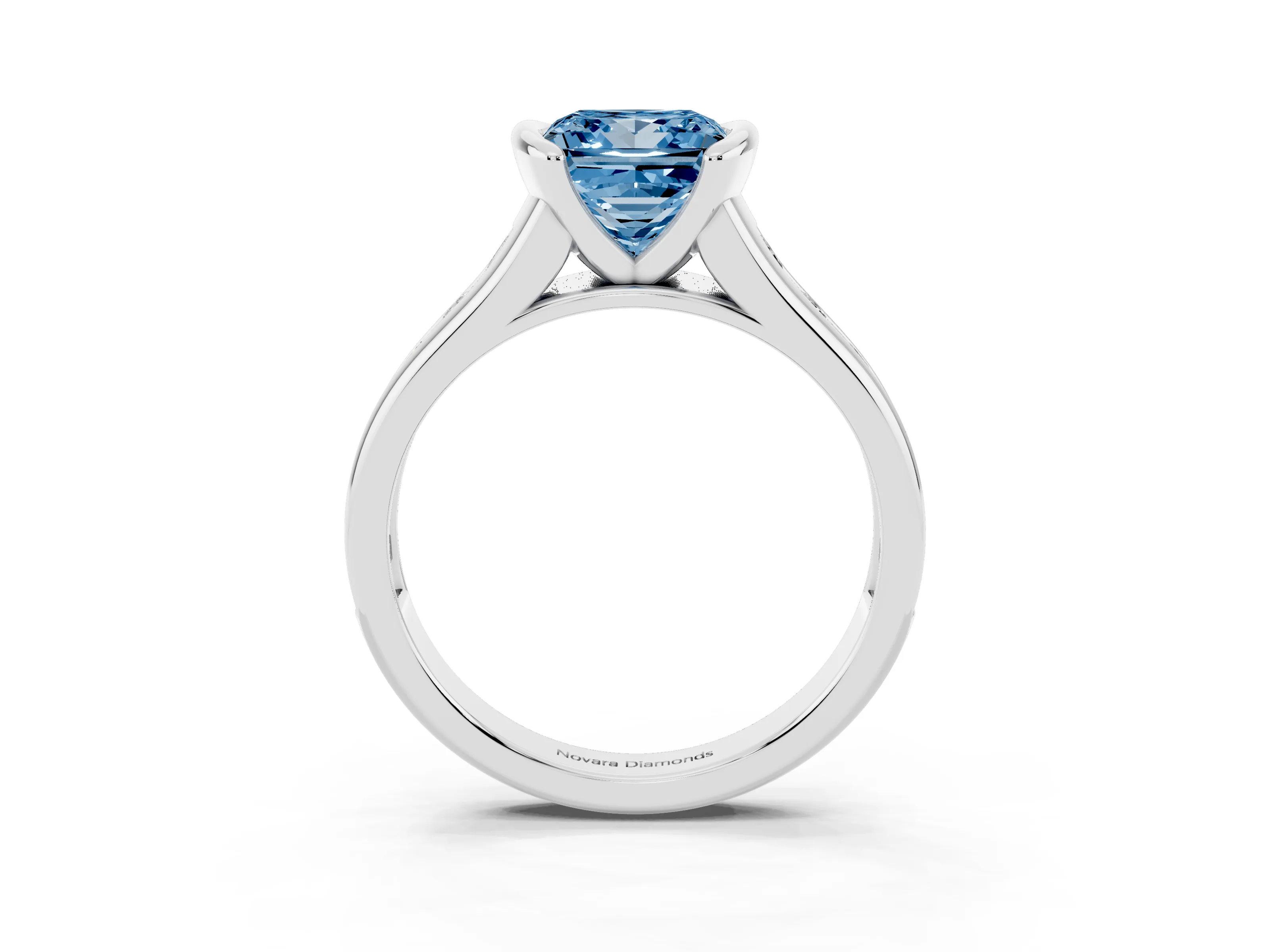Fancy Blue Princess Cut Diamond Bezel-Set Solitaire Ring Set in Silver with Channel-Set Band